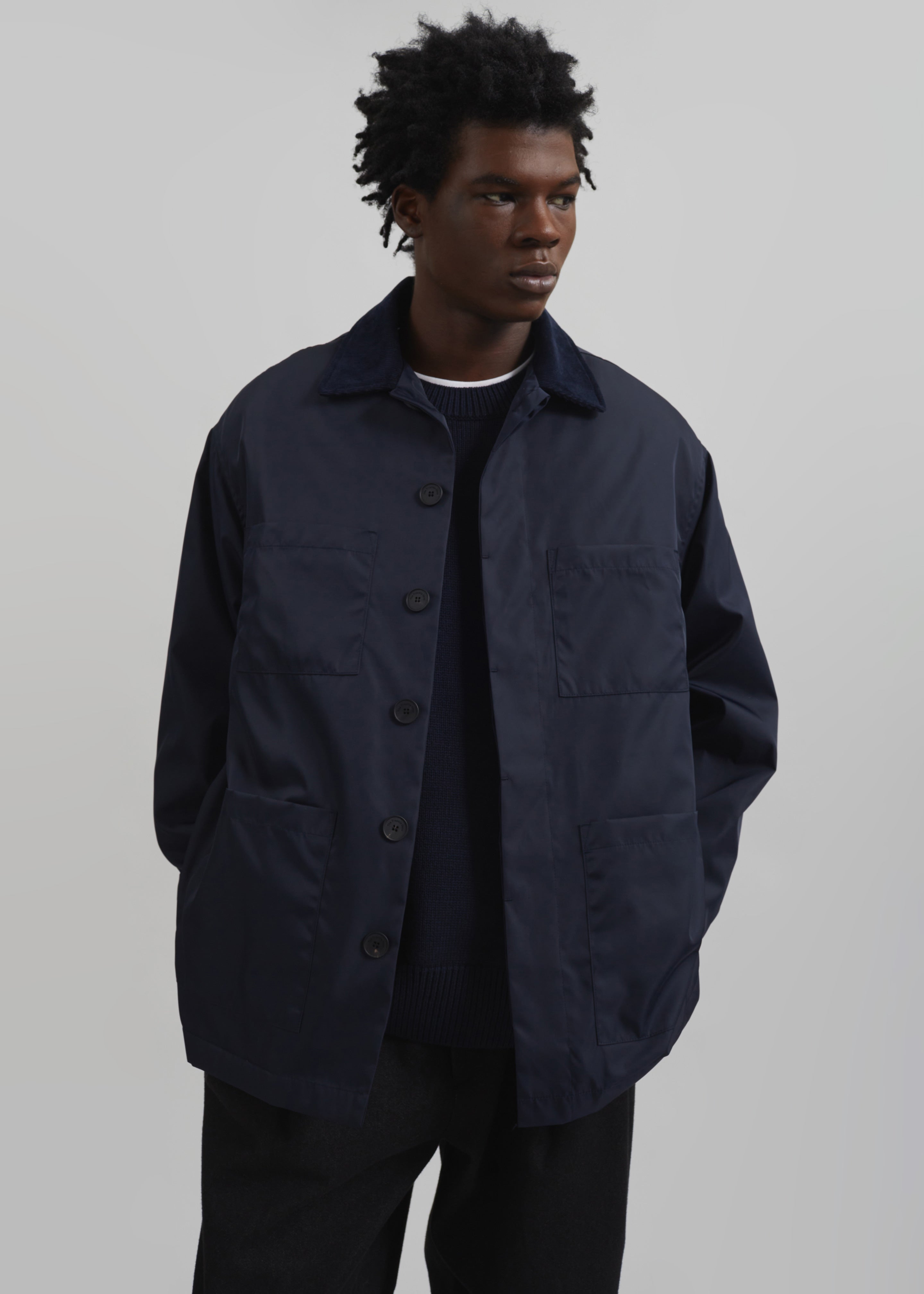 Mason Corduroy Collar Boxy Jacket - Navy - 3