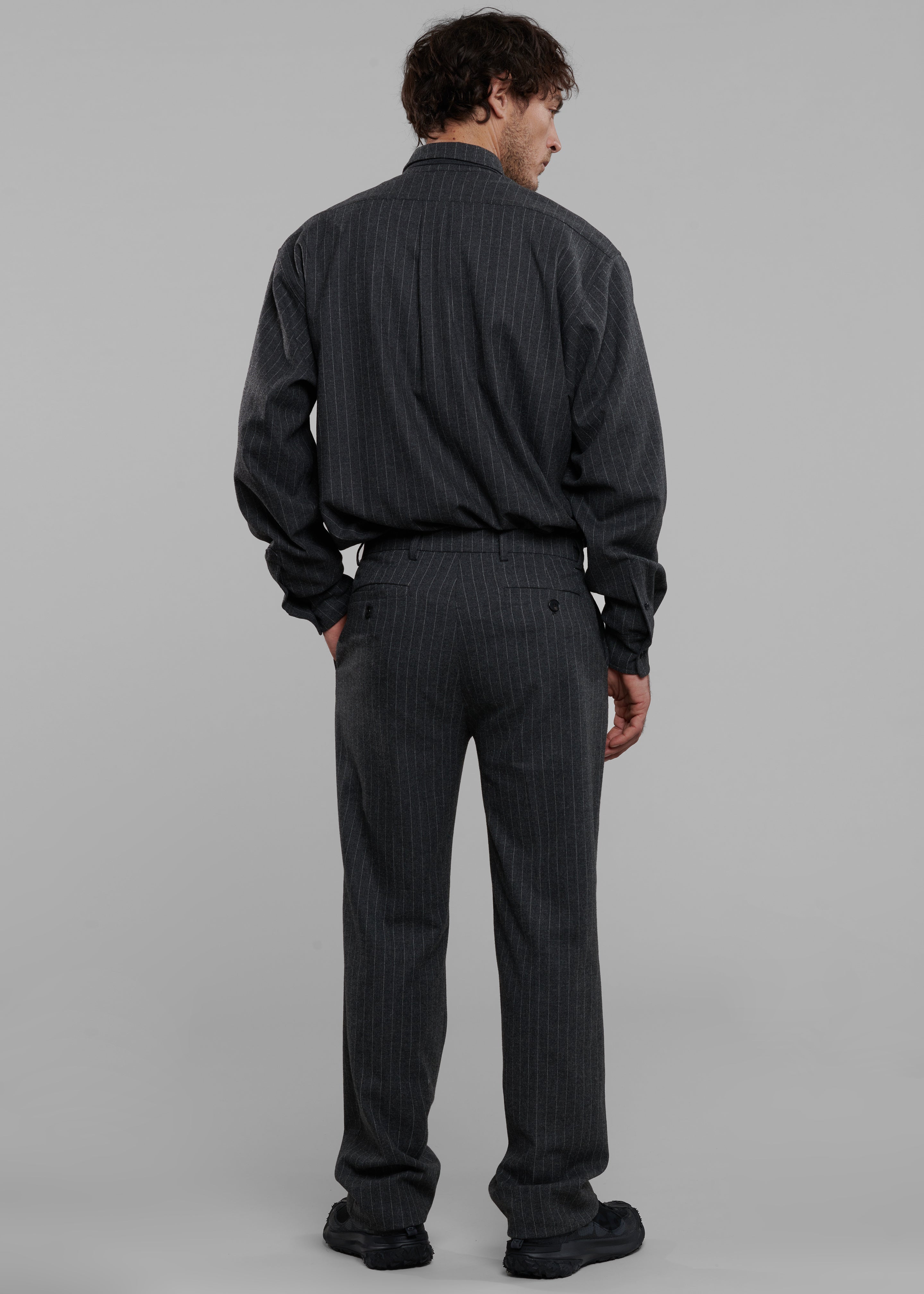 Mason Wool Button Up Shirt - Dark Grey/White Pinstripe - 7