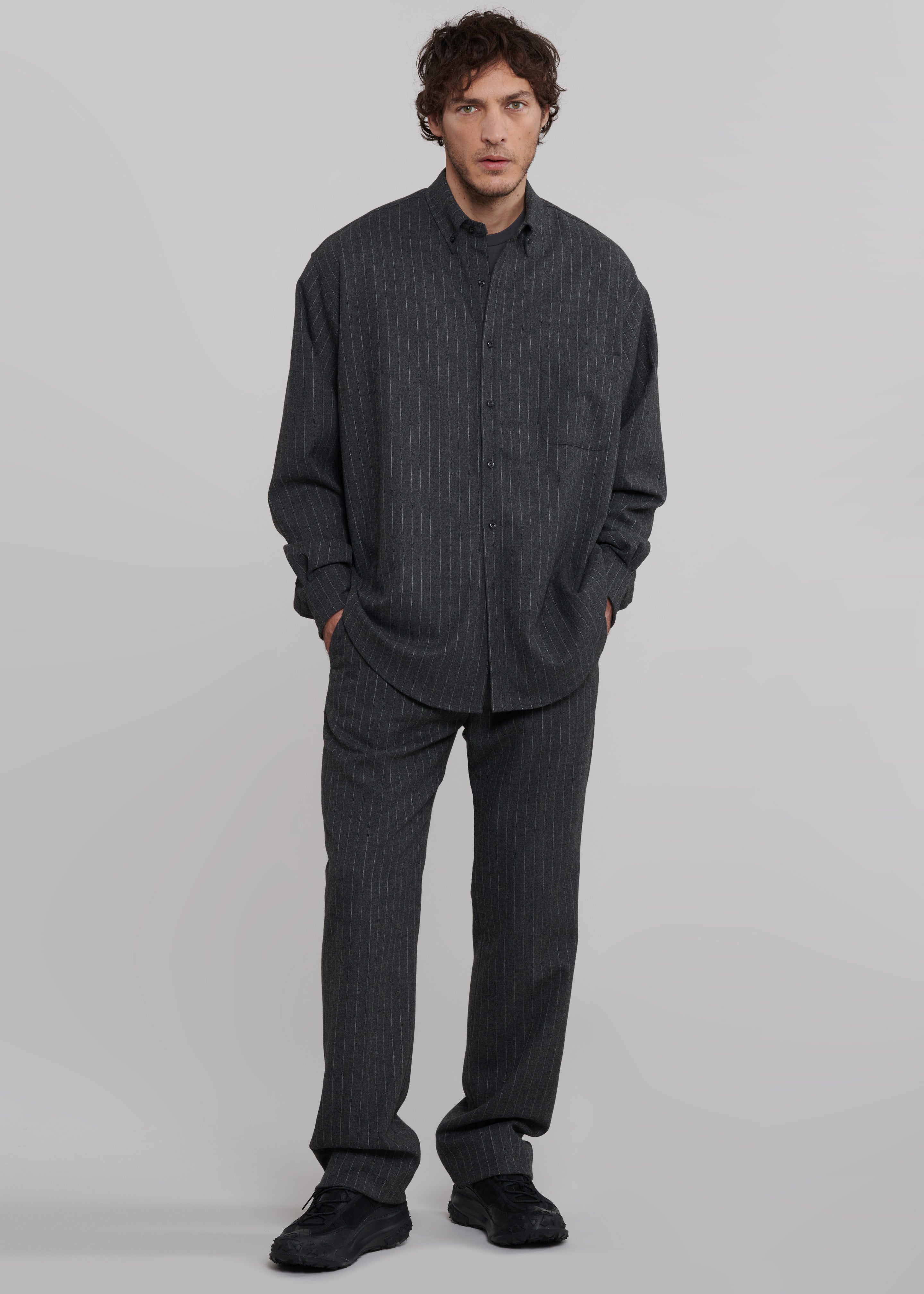 Mason Wool Trousers - Dark Grey/White Pinstripe - 11