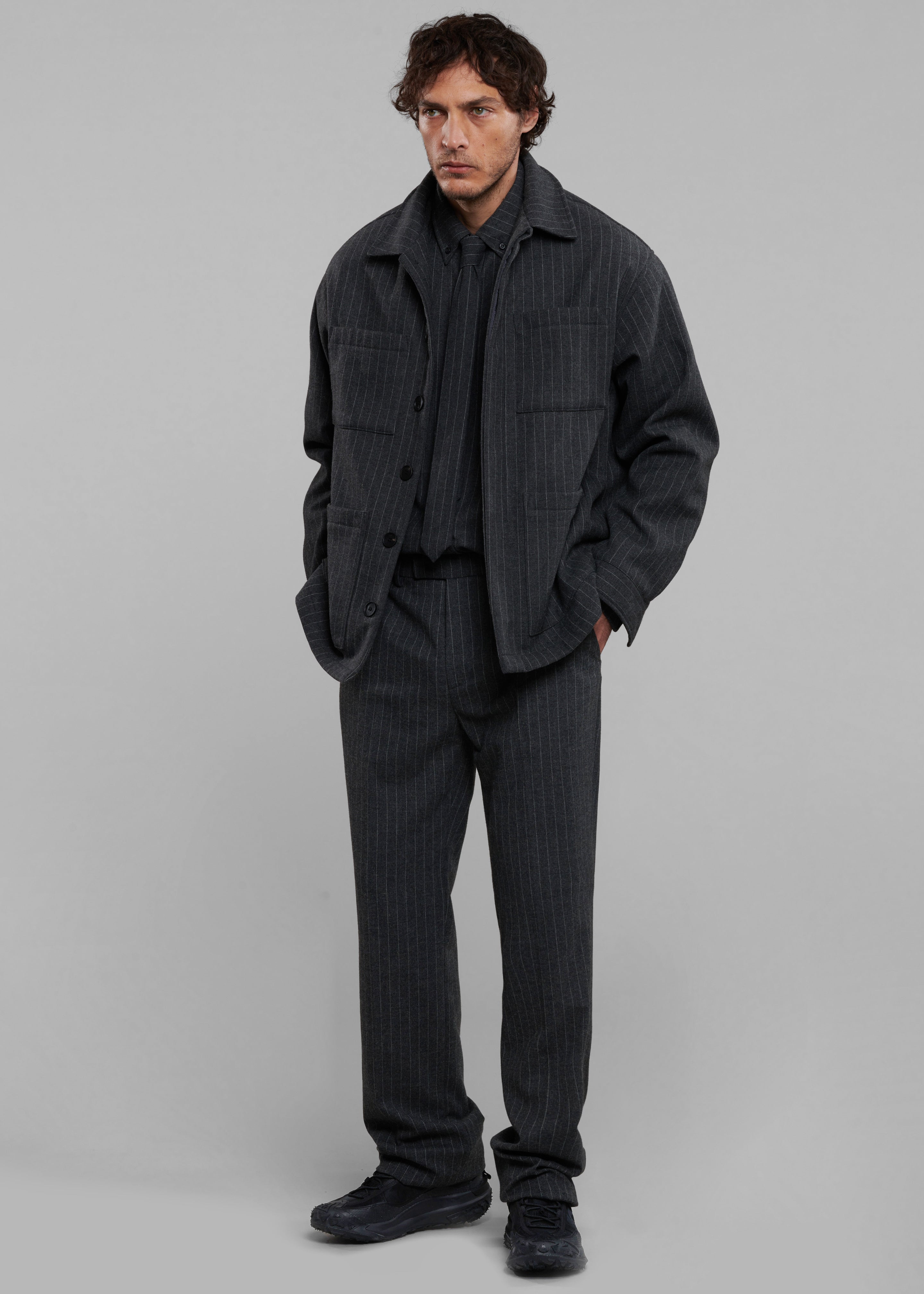 Mason Boxy Wool Jacket - Dark Grey/White Pinstripe - 10