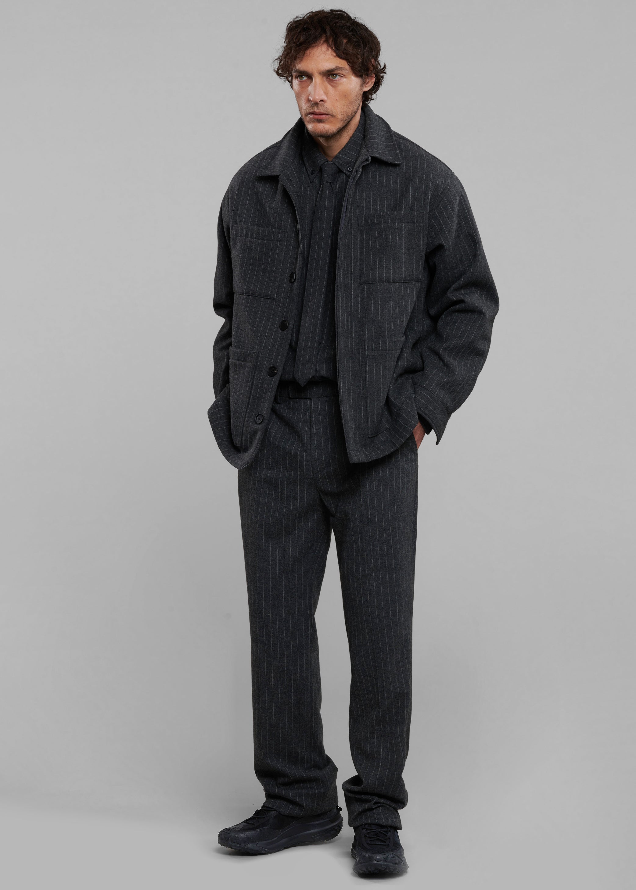 Shop the look image for Mason Wool Trousers - Dark Grey/White Pinstripe