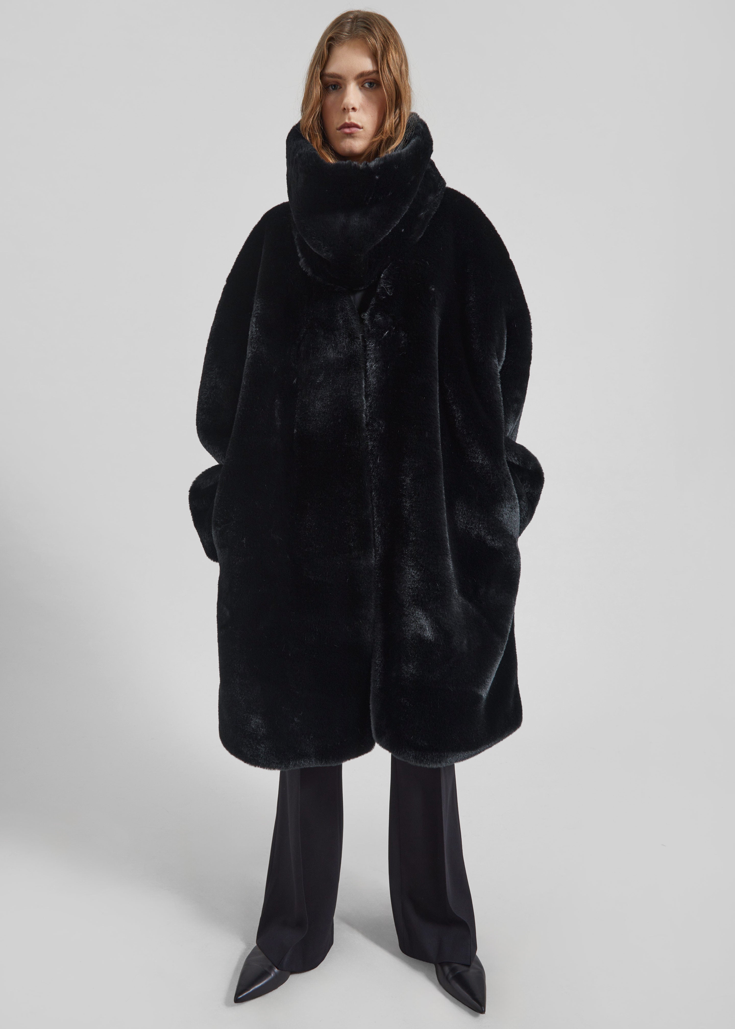 Matera Collarless Faux Fur Coat - Black – The Frankie Shop