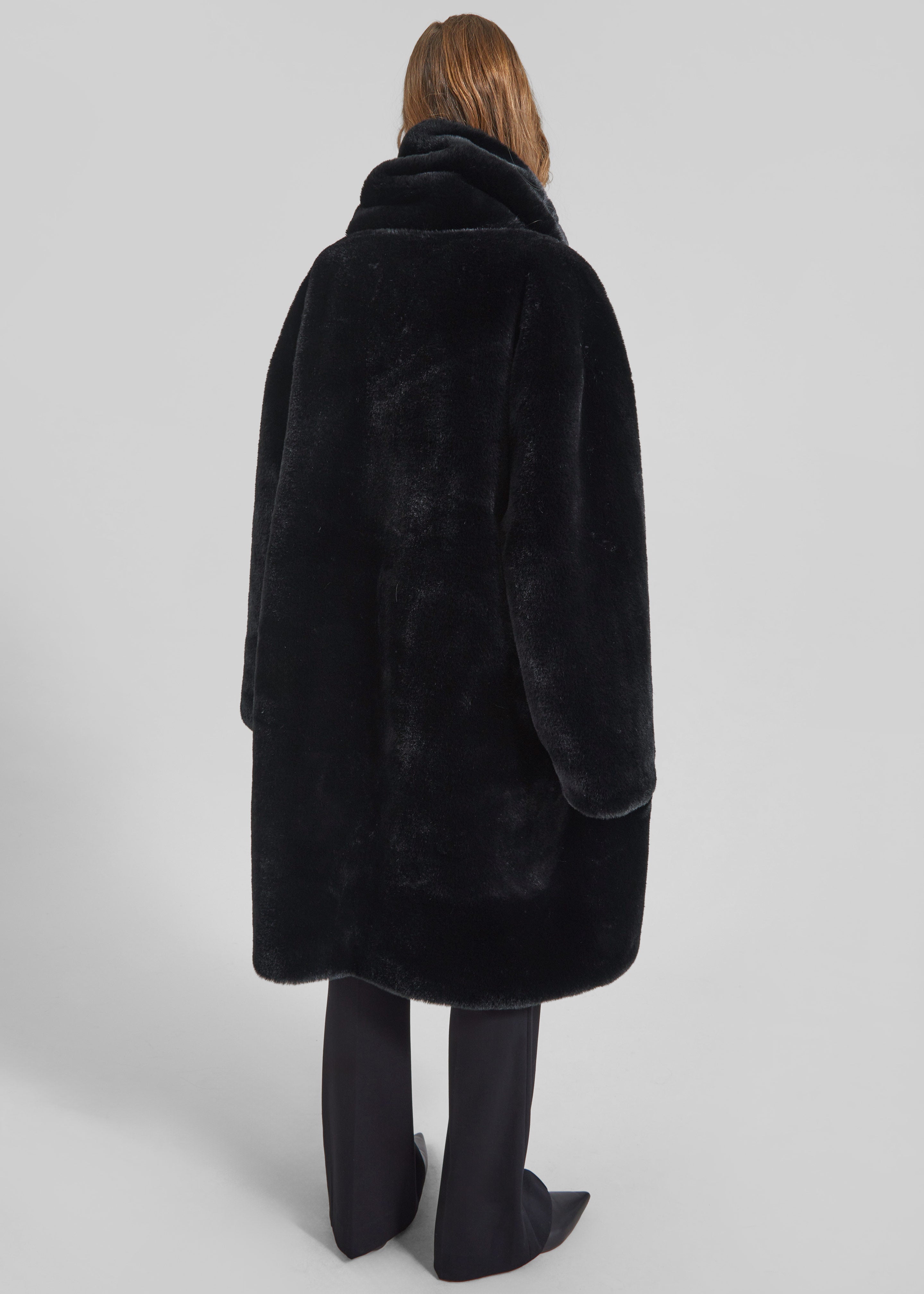 Matera Collarless Faux Fur Coat - Black - 8
