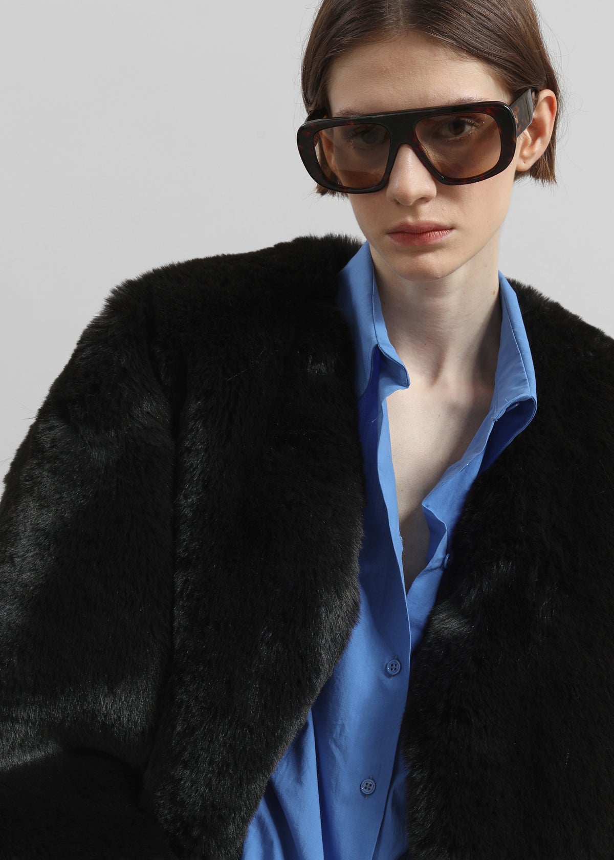 Matera Collarless Faux Fur Coat - Black - 3