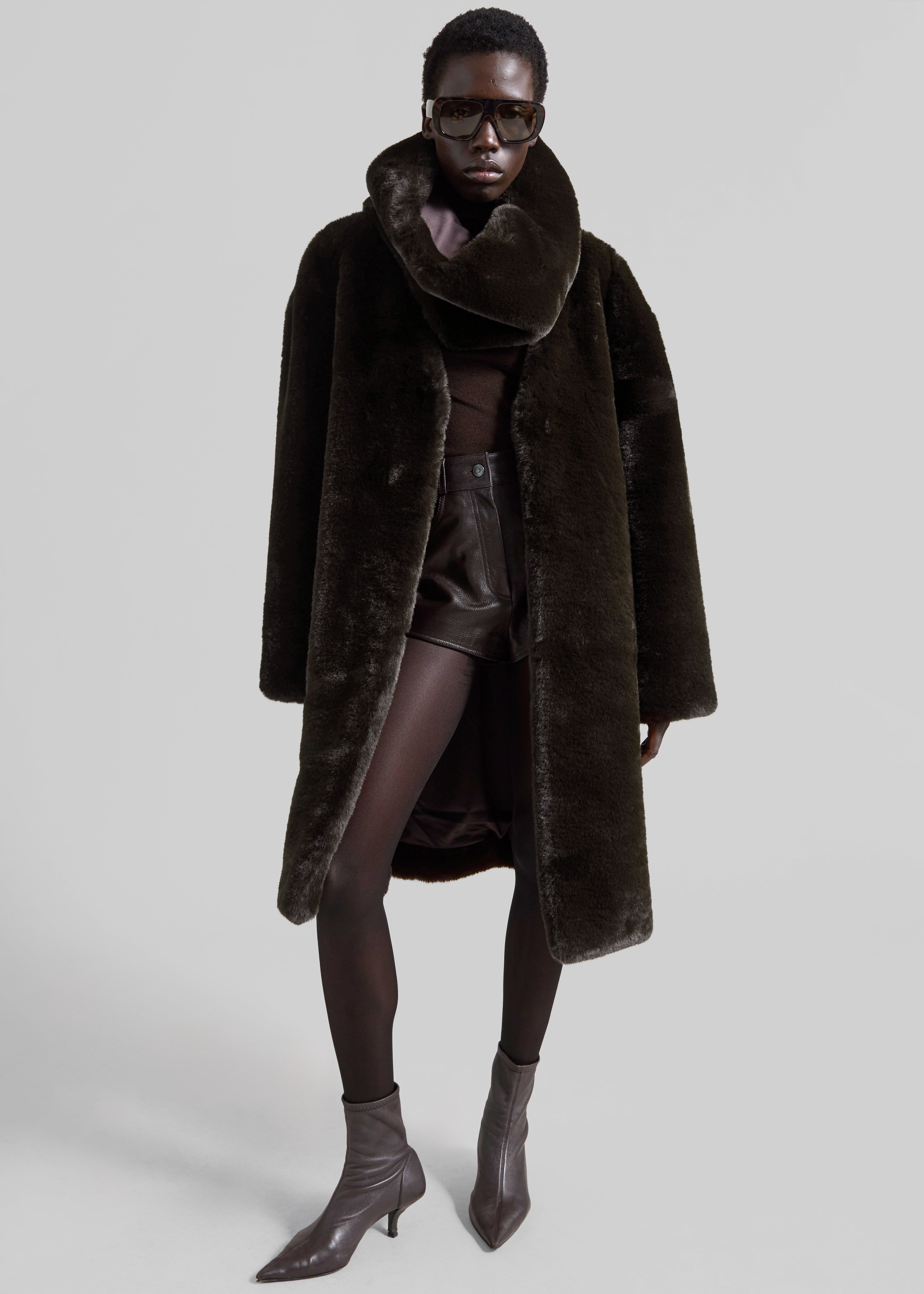 Matera Collarless Faux Fur Coat - Brown – The Frankie Shop