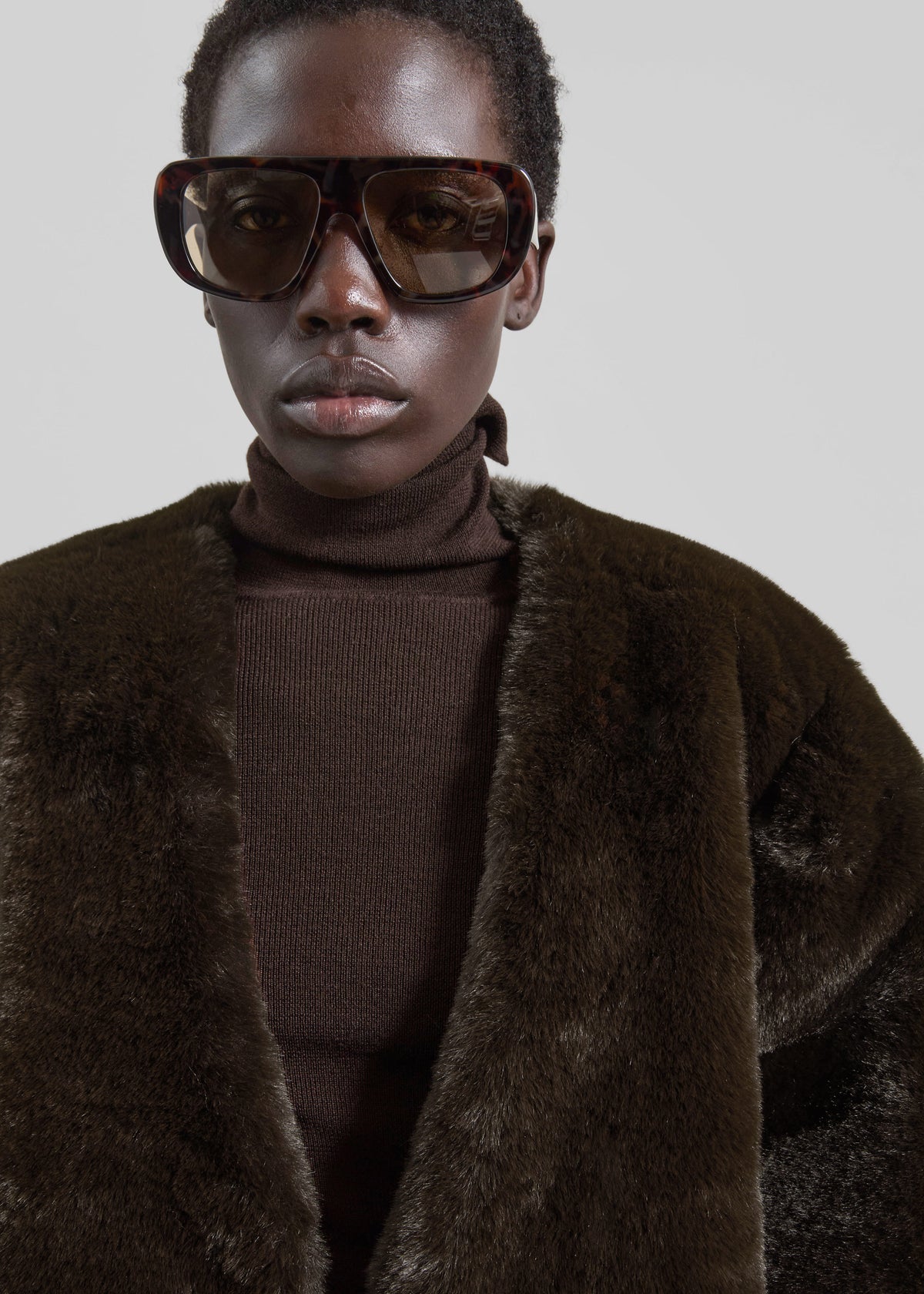 Matera Collarless Faux Fur Coat - Brown - 7