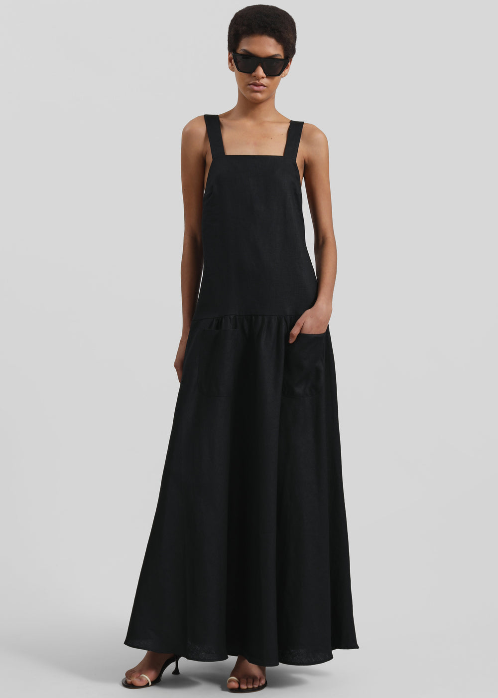 Matin Athena Cross Back Linen Dress - Black