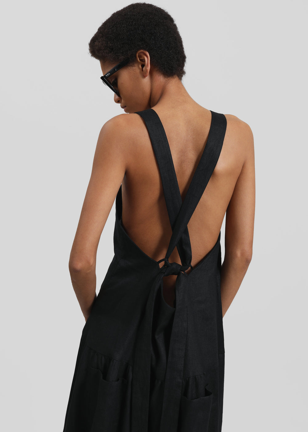 Matin Athena Cross Back Linen Dress - Black - 1