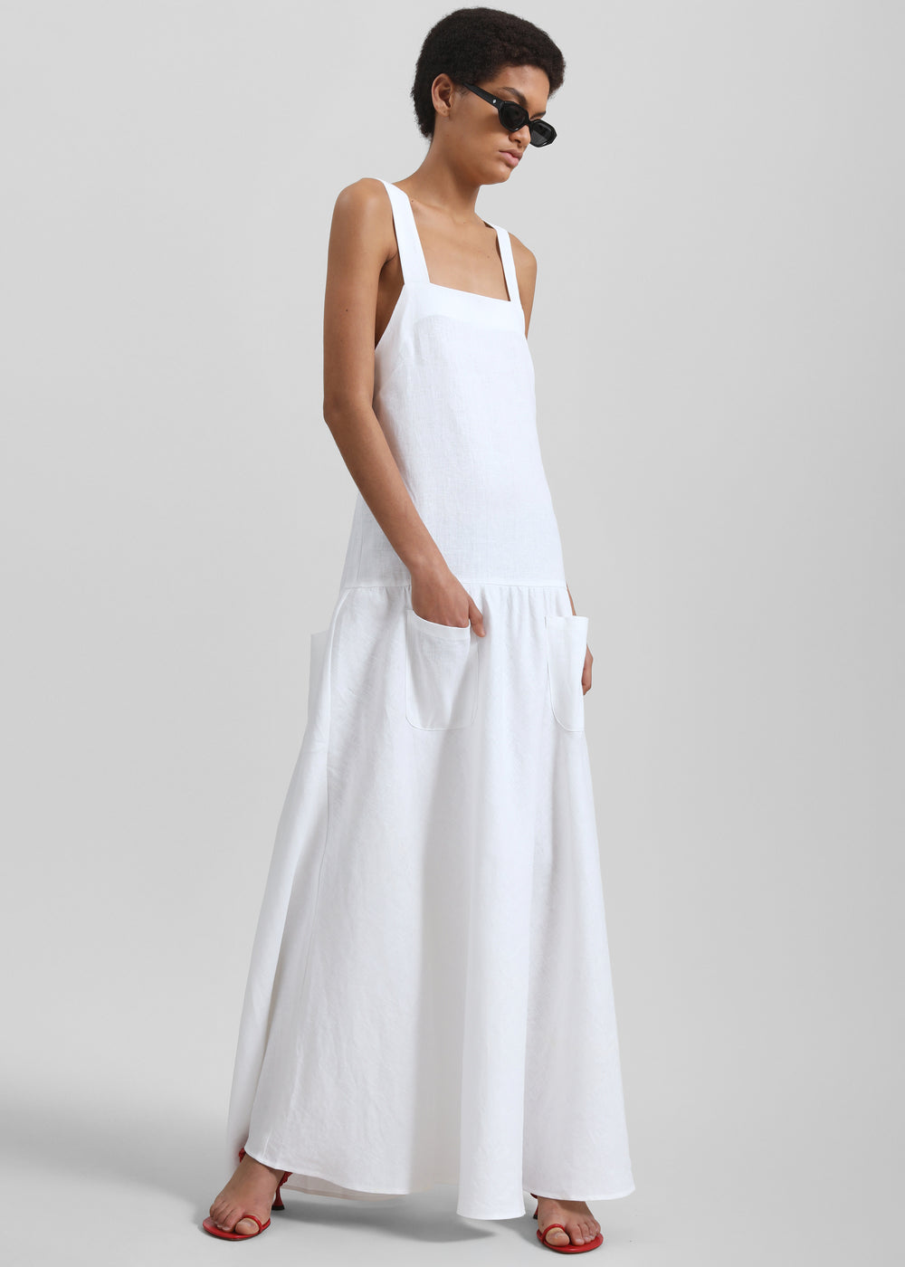 Matin Athena Cross Back Linen Dress - White