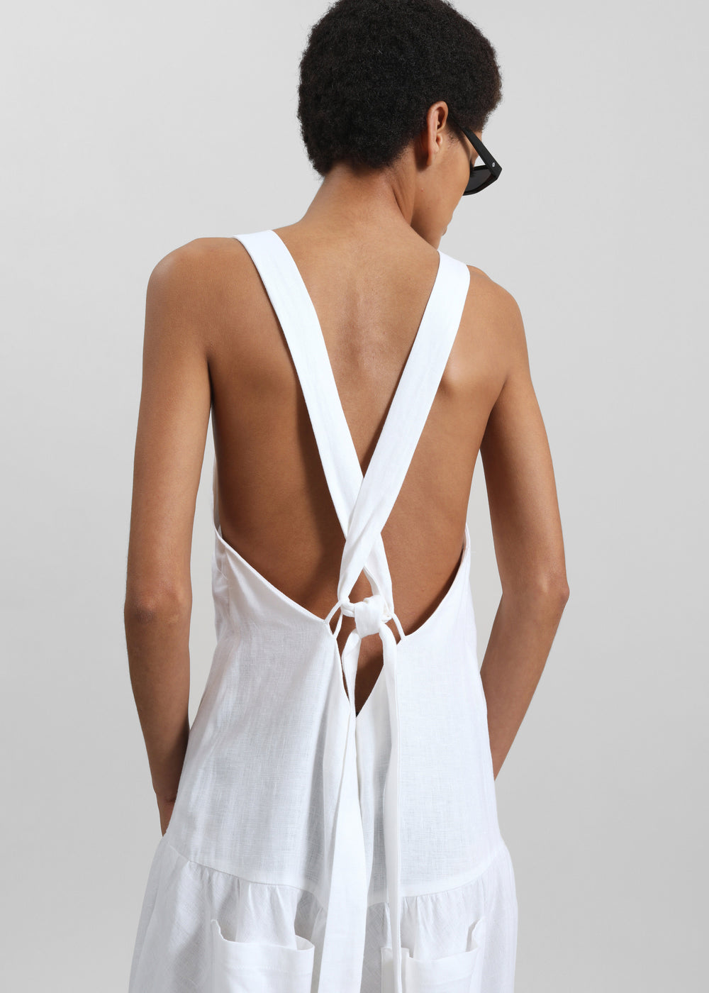 Matin Athena Cross Back Linen Dress - White - 1