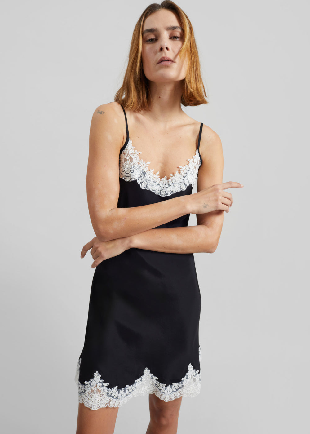 Matin Lace Trimmed Silk Slip Dress - Black - 1