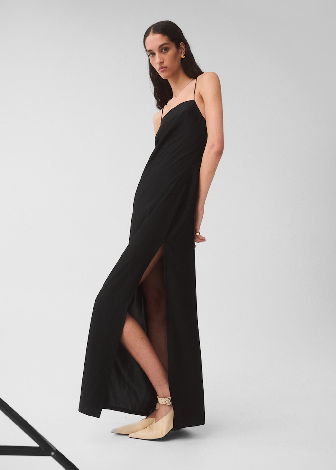 Matin Silk Square Neck Dress - Black