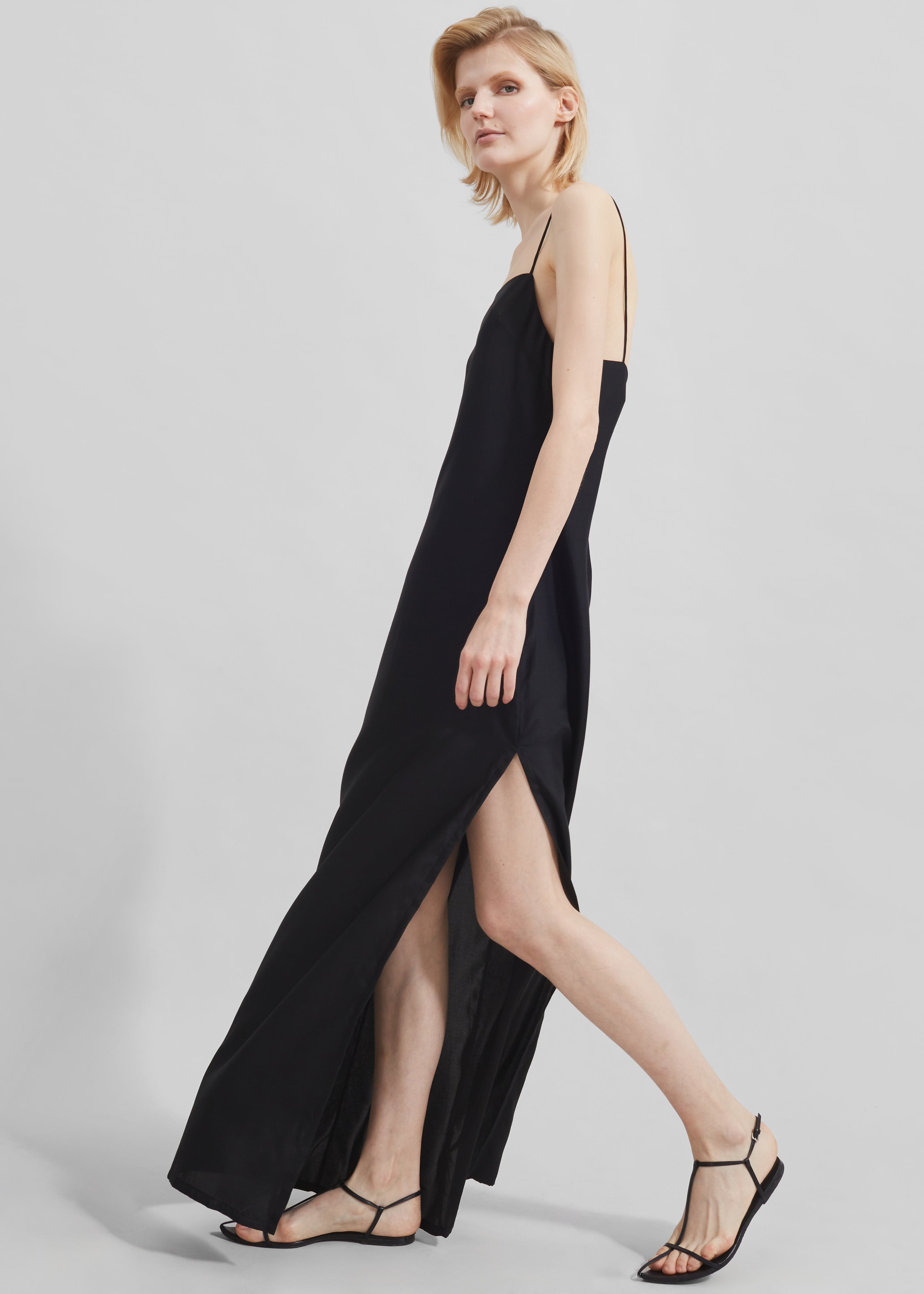 Matin Silk Square Neck Dress - Black - 7