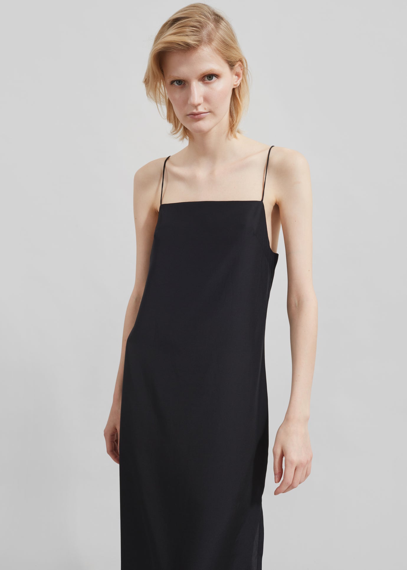 Matin Silk Square Neck Dress - Black