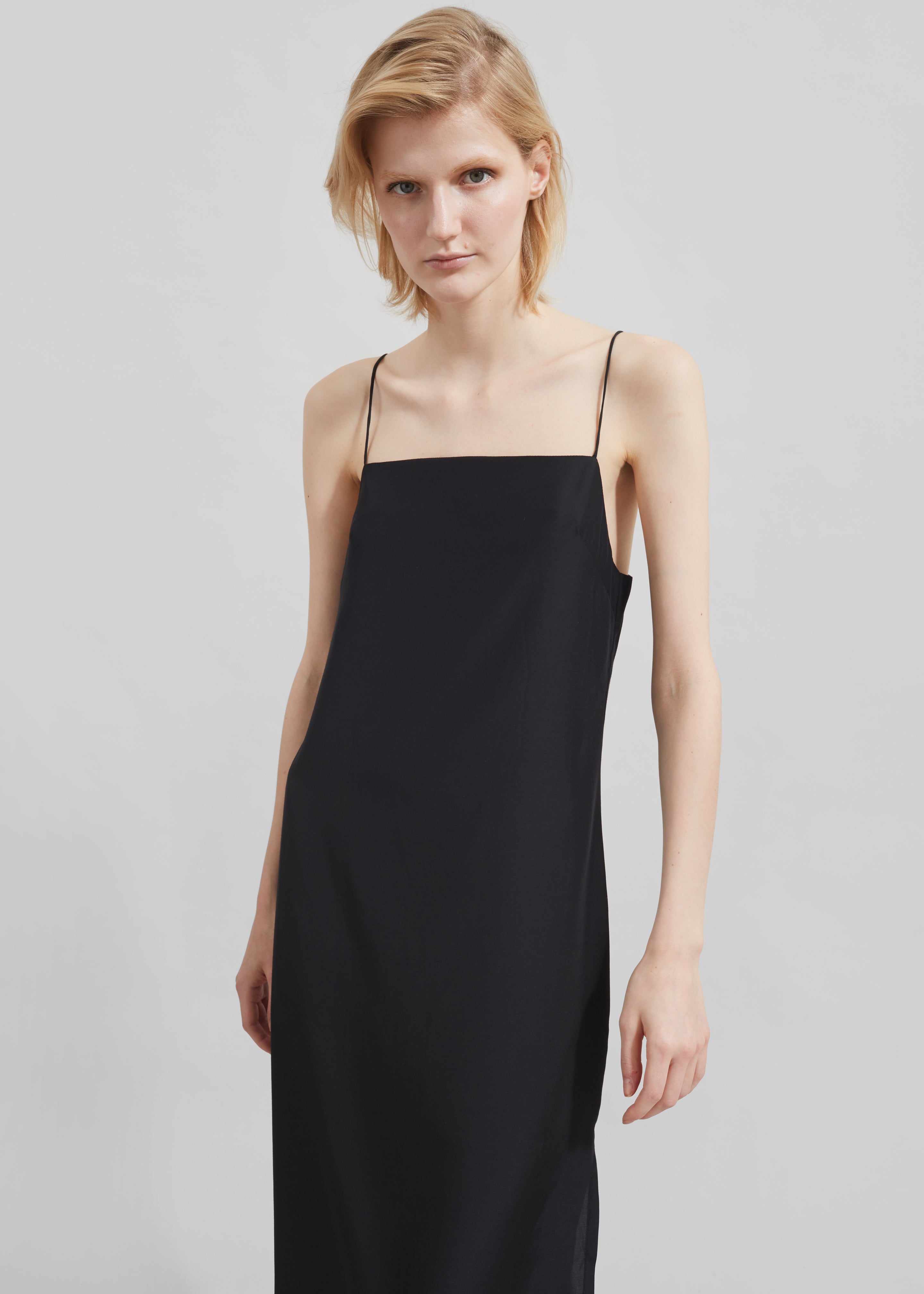 Matin Silk Square Neck Dress - Black - 2