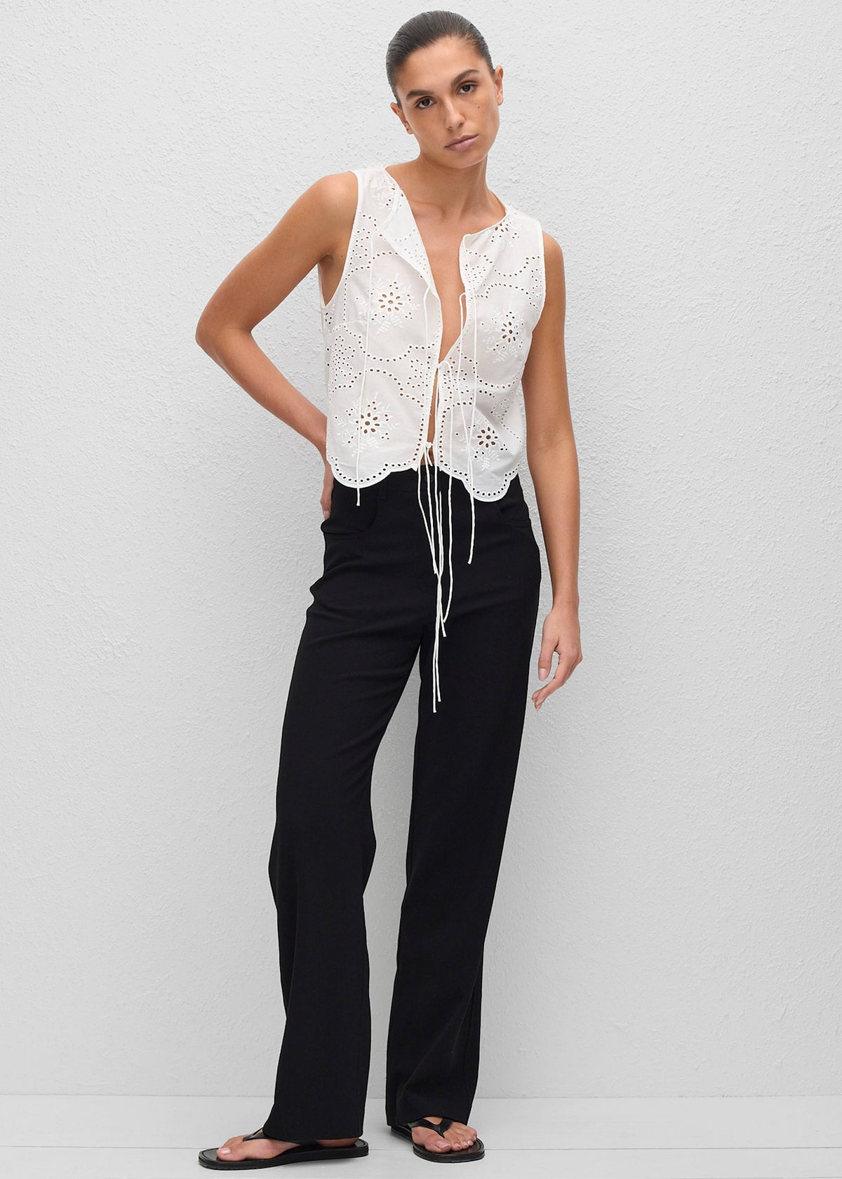 Matteau Broderie Tie Blouse - White - 3