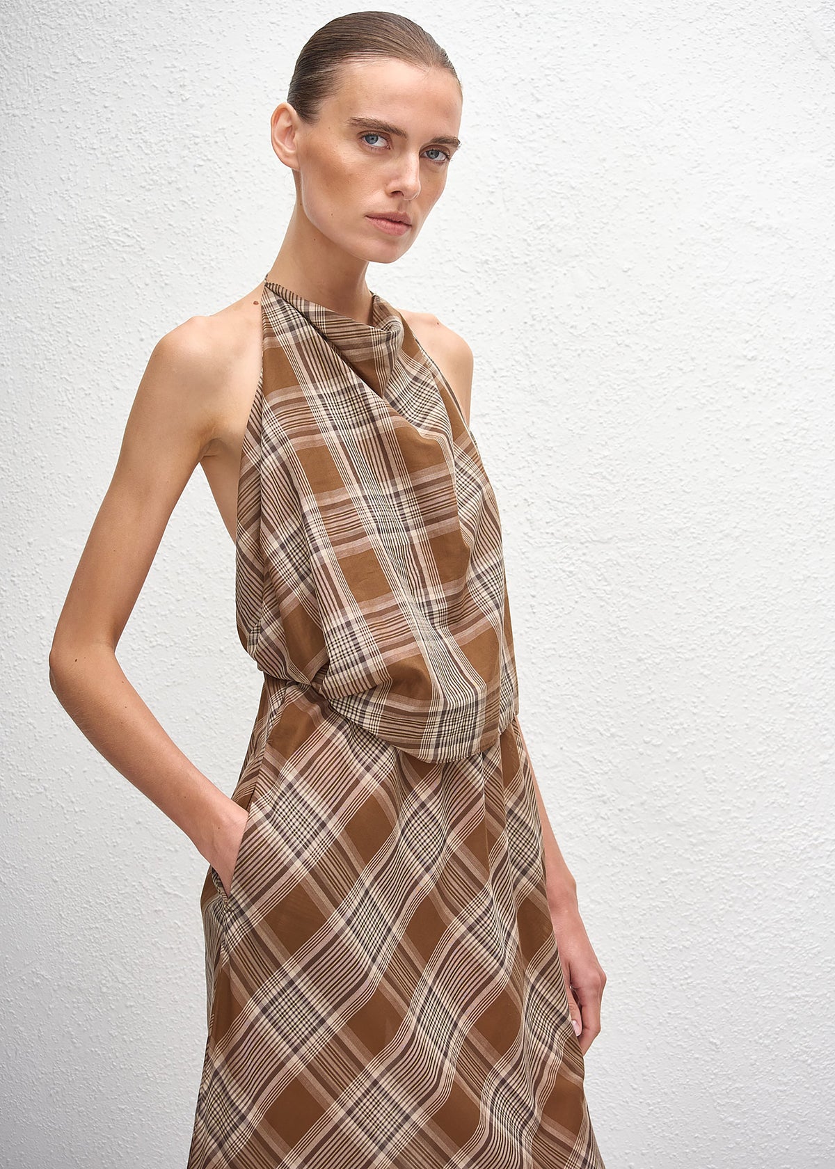 Matteau Layered Halter Midi Dress - Picnic Plaid - 3