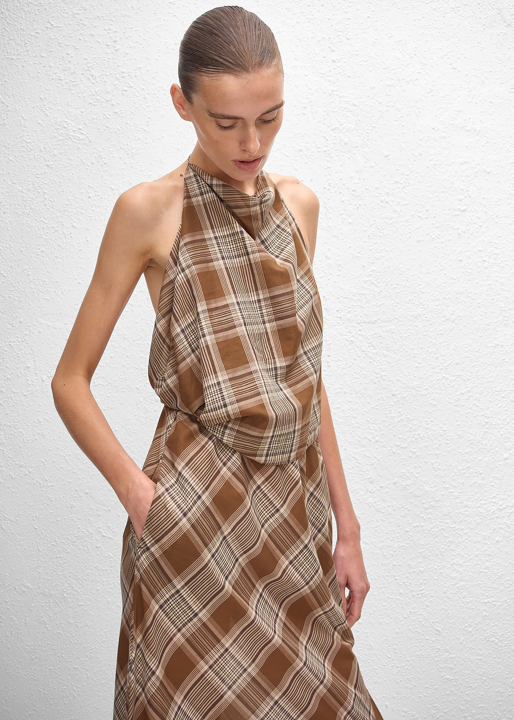 Matteau Layered Halter Midi Dress - Picnic Plaid - 1