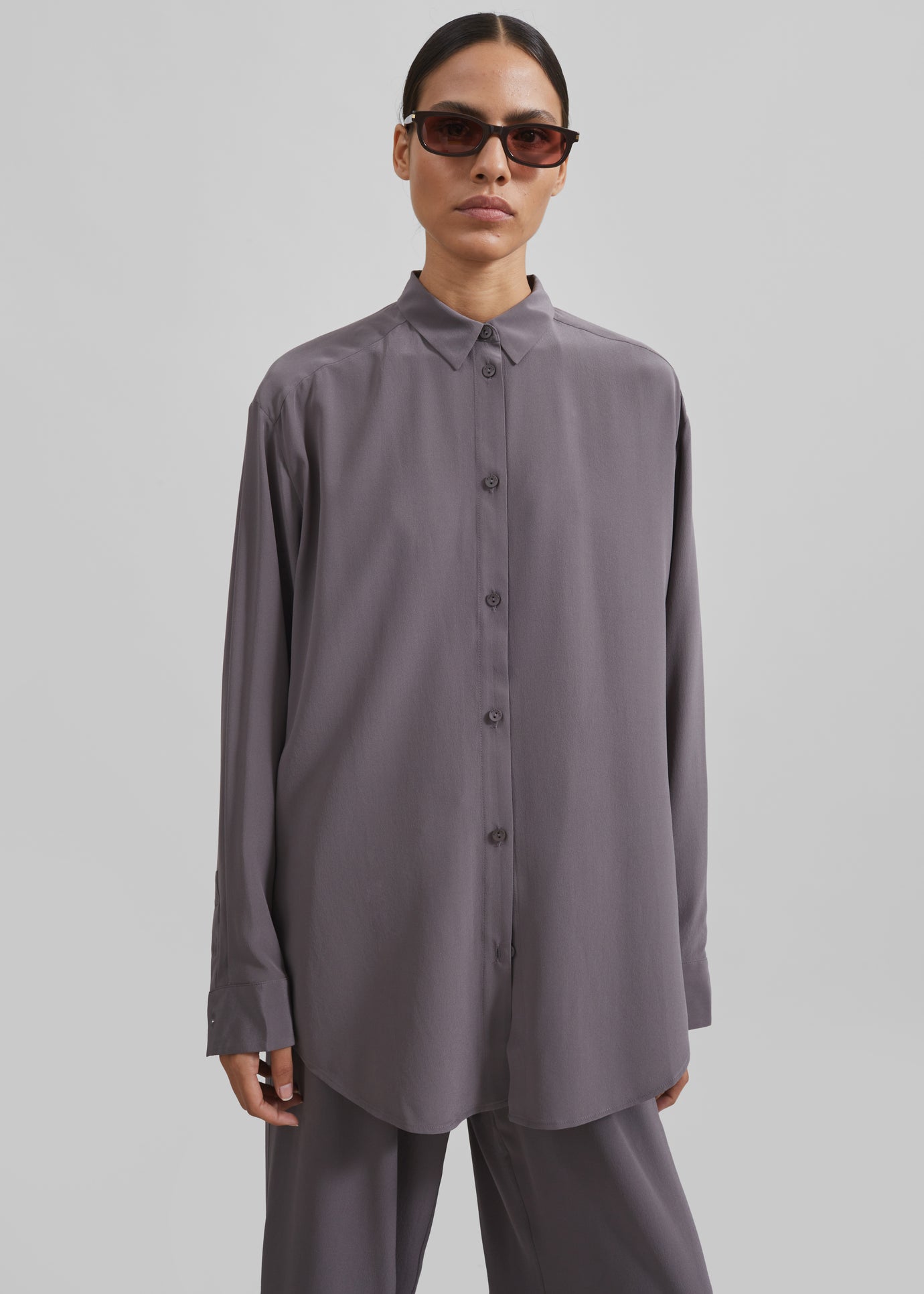 Matteau Long Sleeve Silk Shirt - Slate - 1