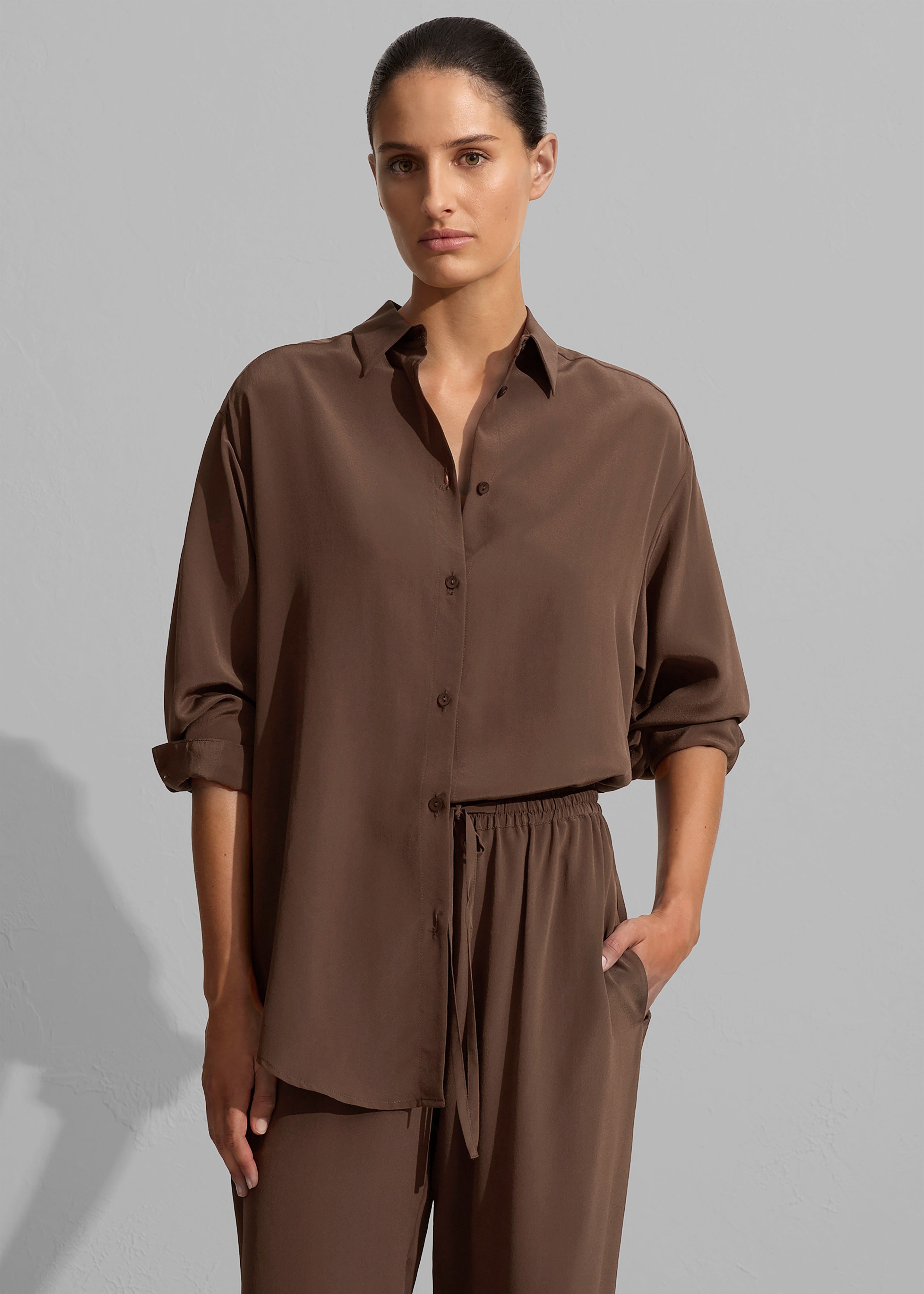 Matteau Long Sleeve Silk Shirt - Sable - 1