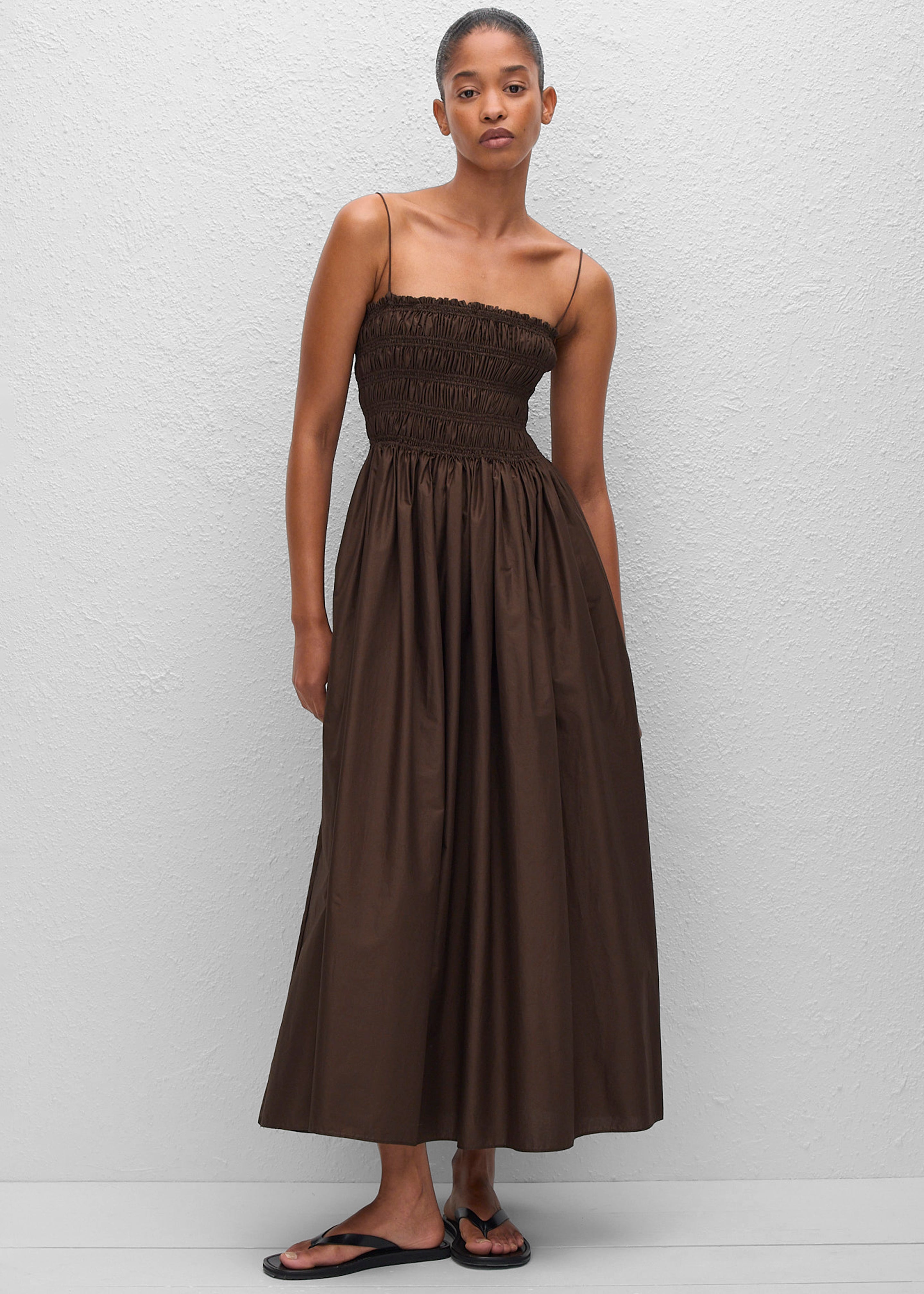 Matteau Shirred Bodice Dress - Chocolate - 1