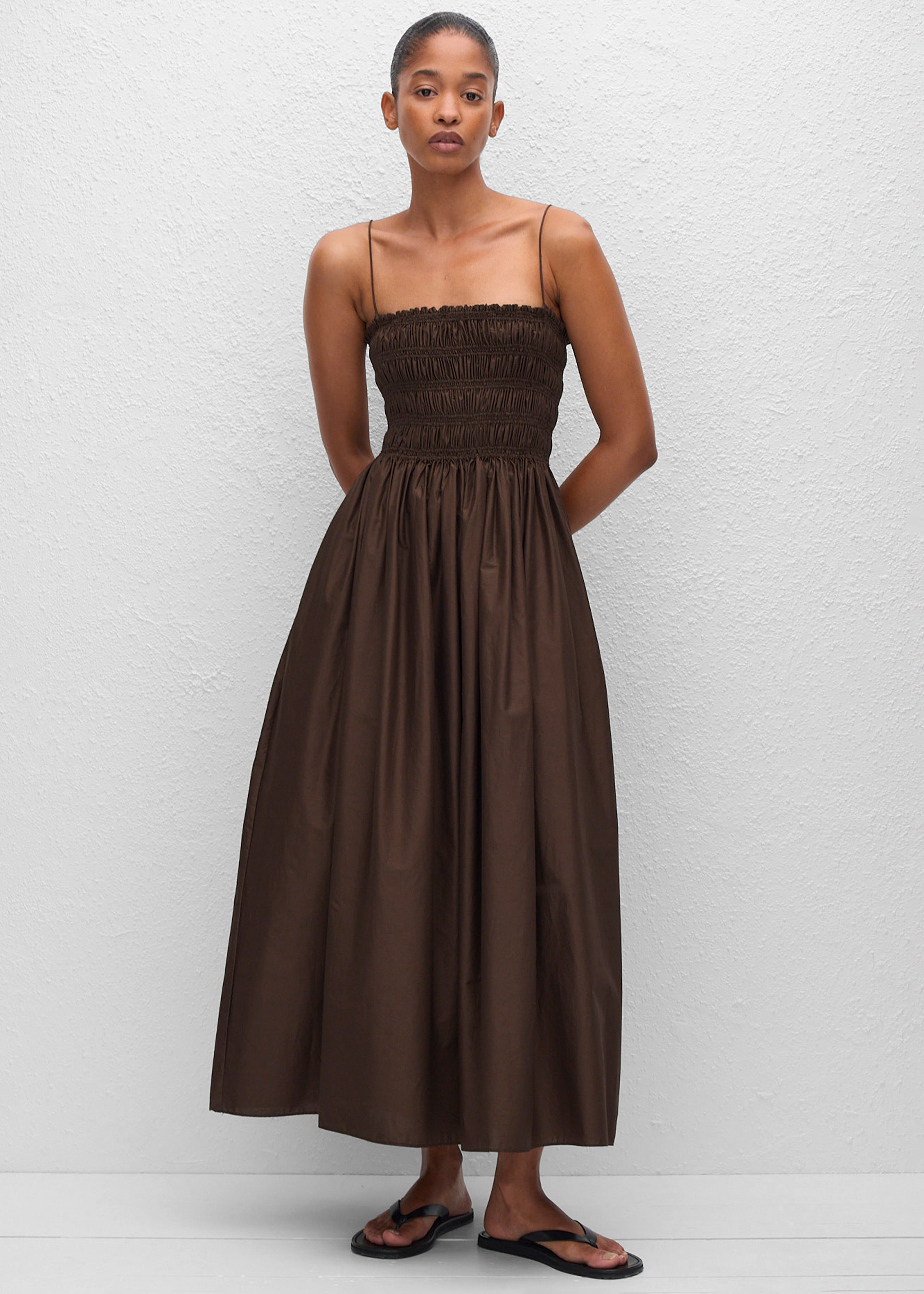Matteau Shirred Bodice Dress - Chocolate - 4