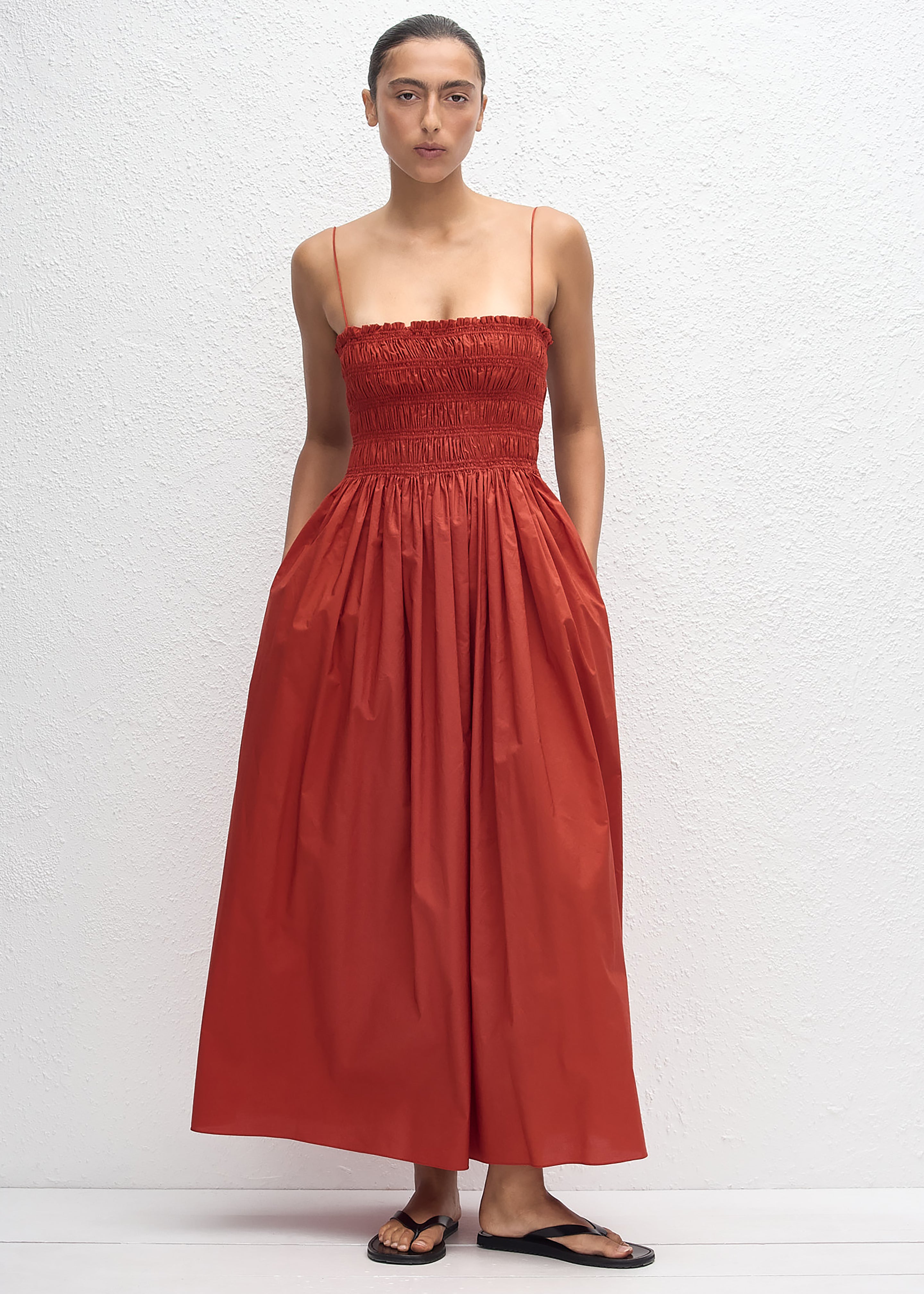 Matteau Shirred Bodice Dress - Tomato - 4