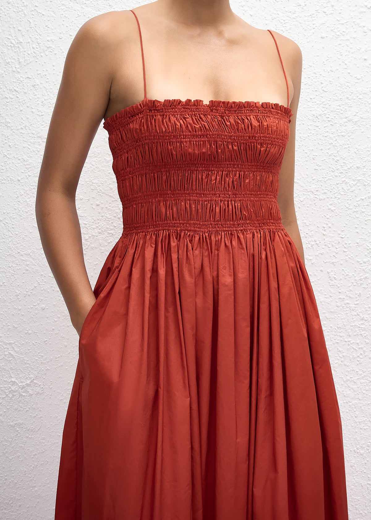 Matteau Shirred Bodice Dress - Tomato - 5