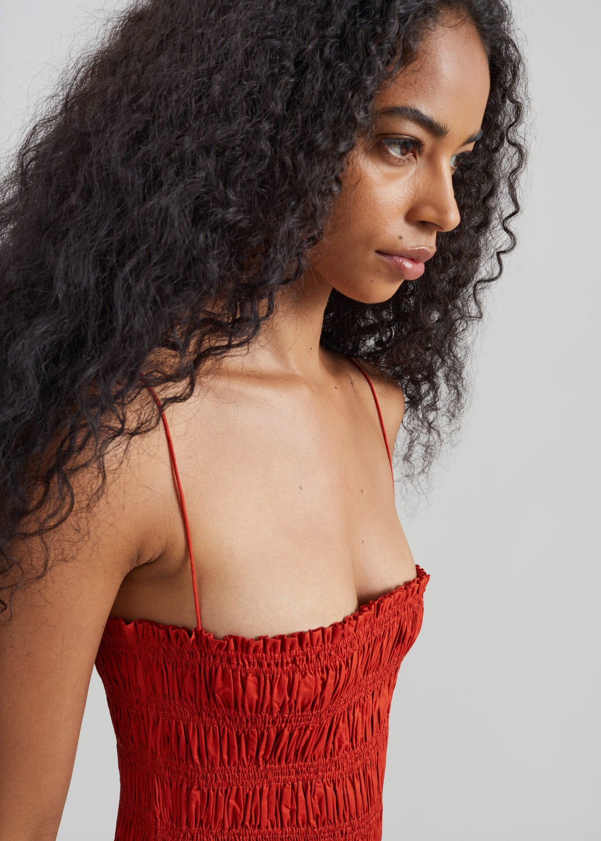Matteau Shirred Bodice Dress - Tomato - 3