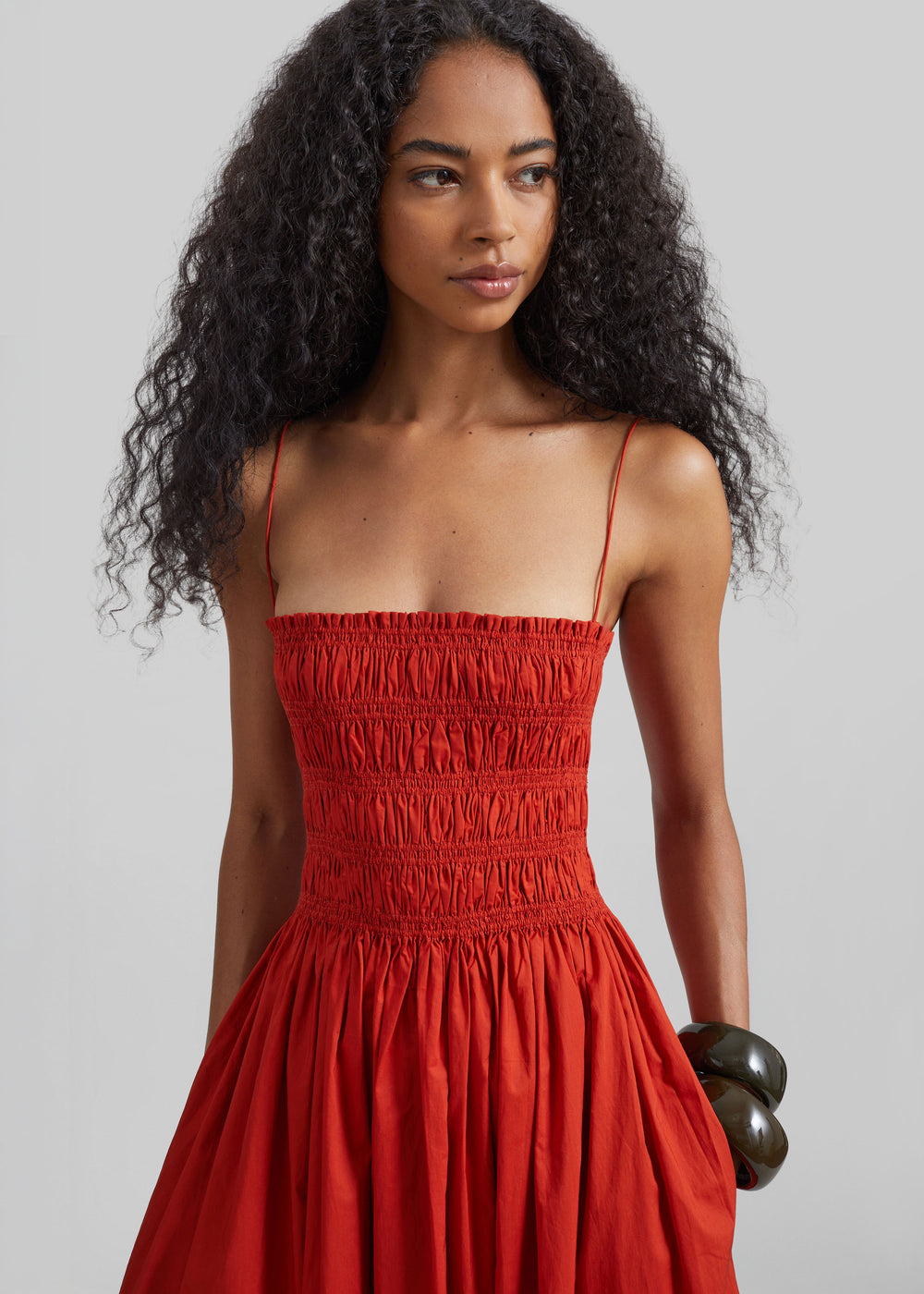 Matteau Shirred Bodice Dress - Tomato - 1