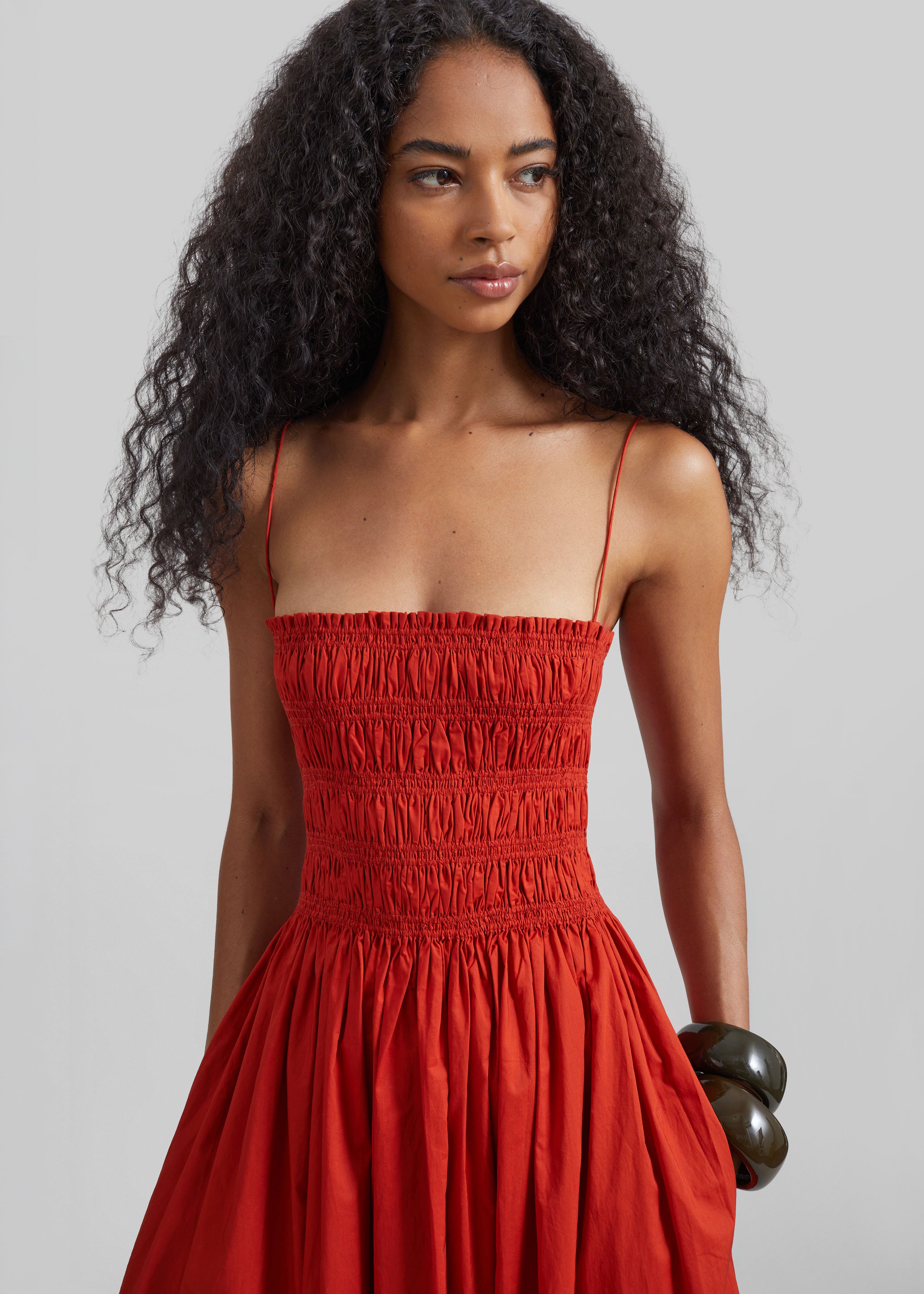Matteau Shirred Bodice Dress - Tomato - 2