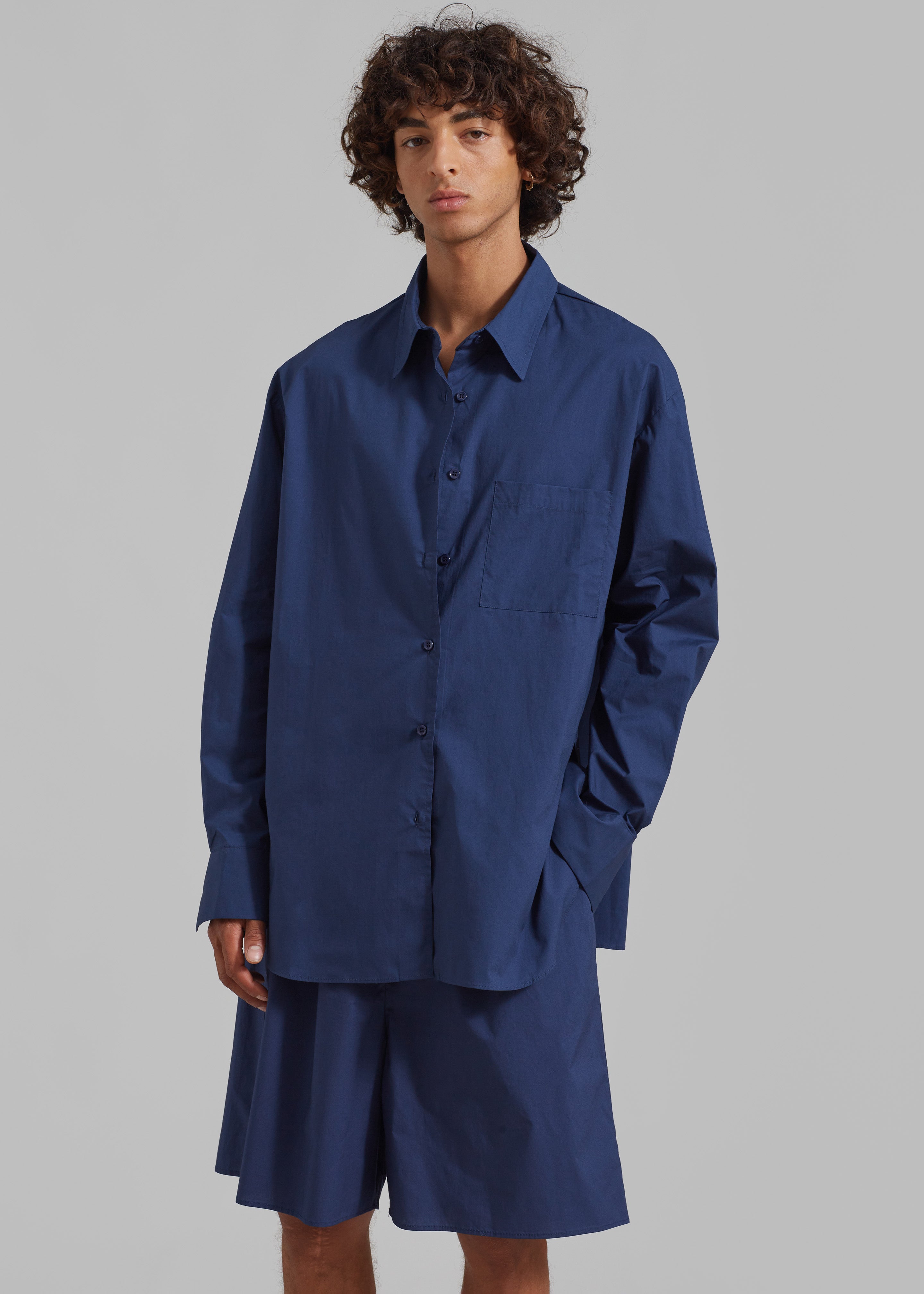 Navy blue oversized shirt best sale