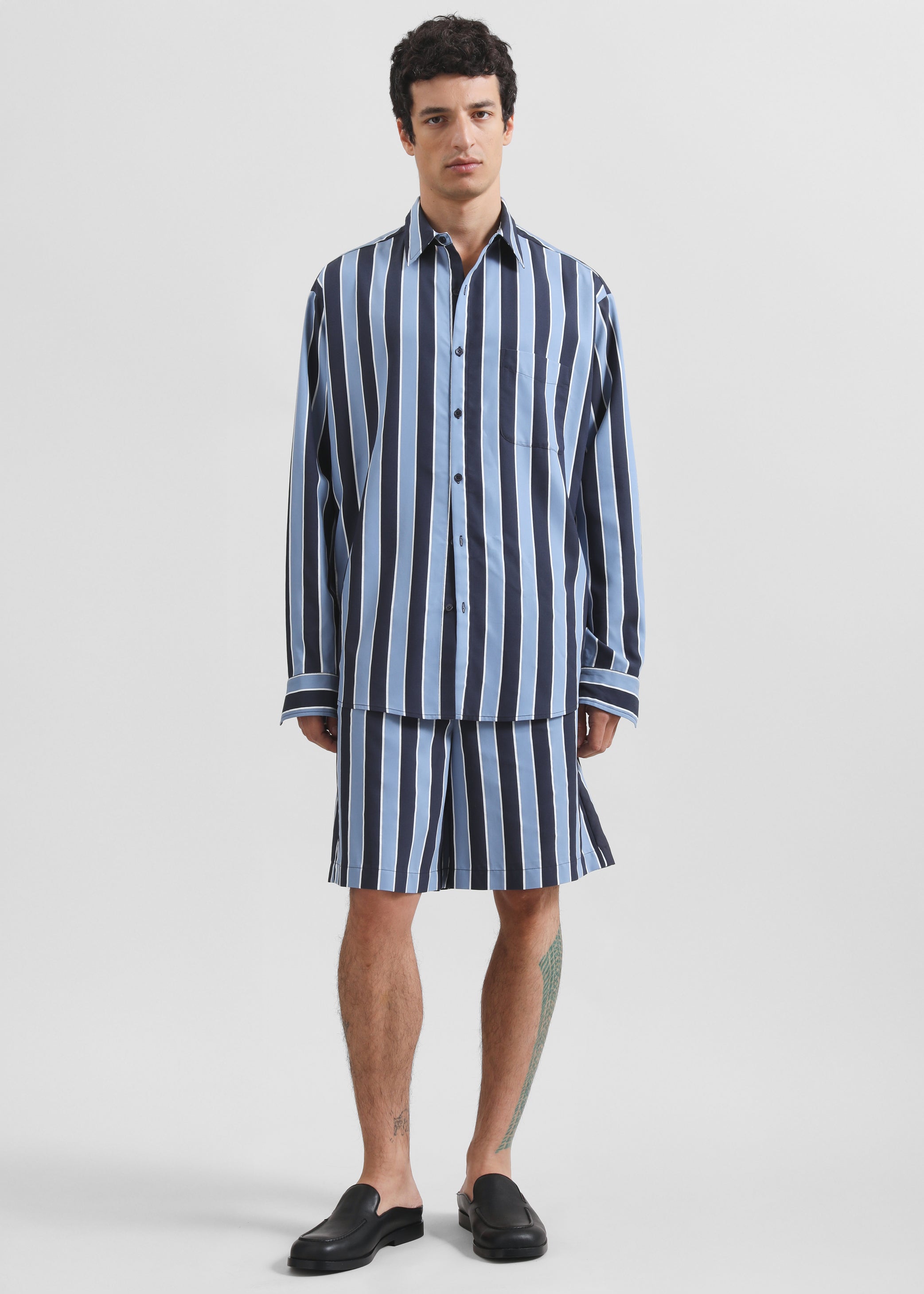 Shop the look image for Matthias Striped Bermuda Shorts - Navy Stripe
