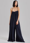 Maude Gathered Silk Jumpsuit - Navy