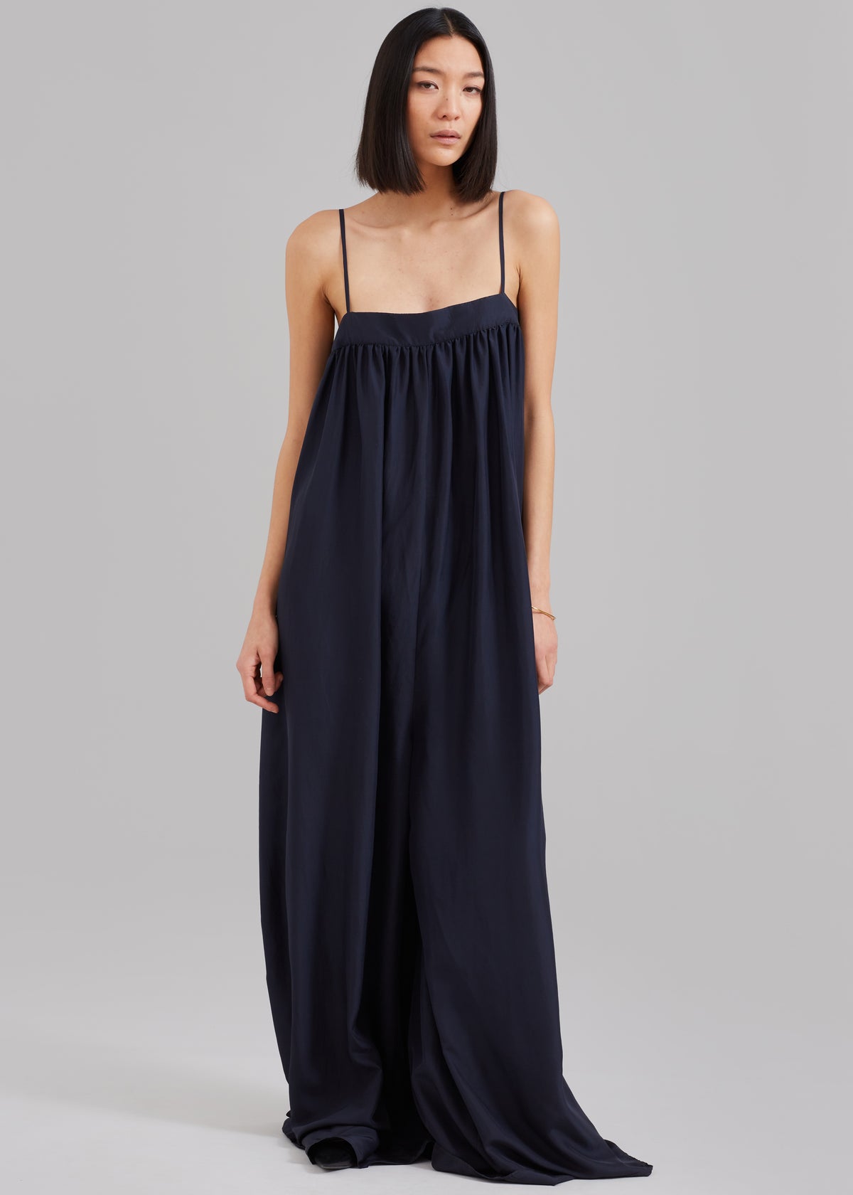 Maude Gathered Silk Jumpsuit - Navy - 4