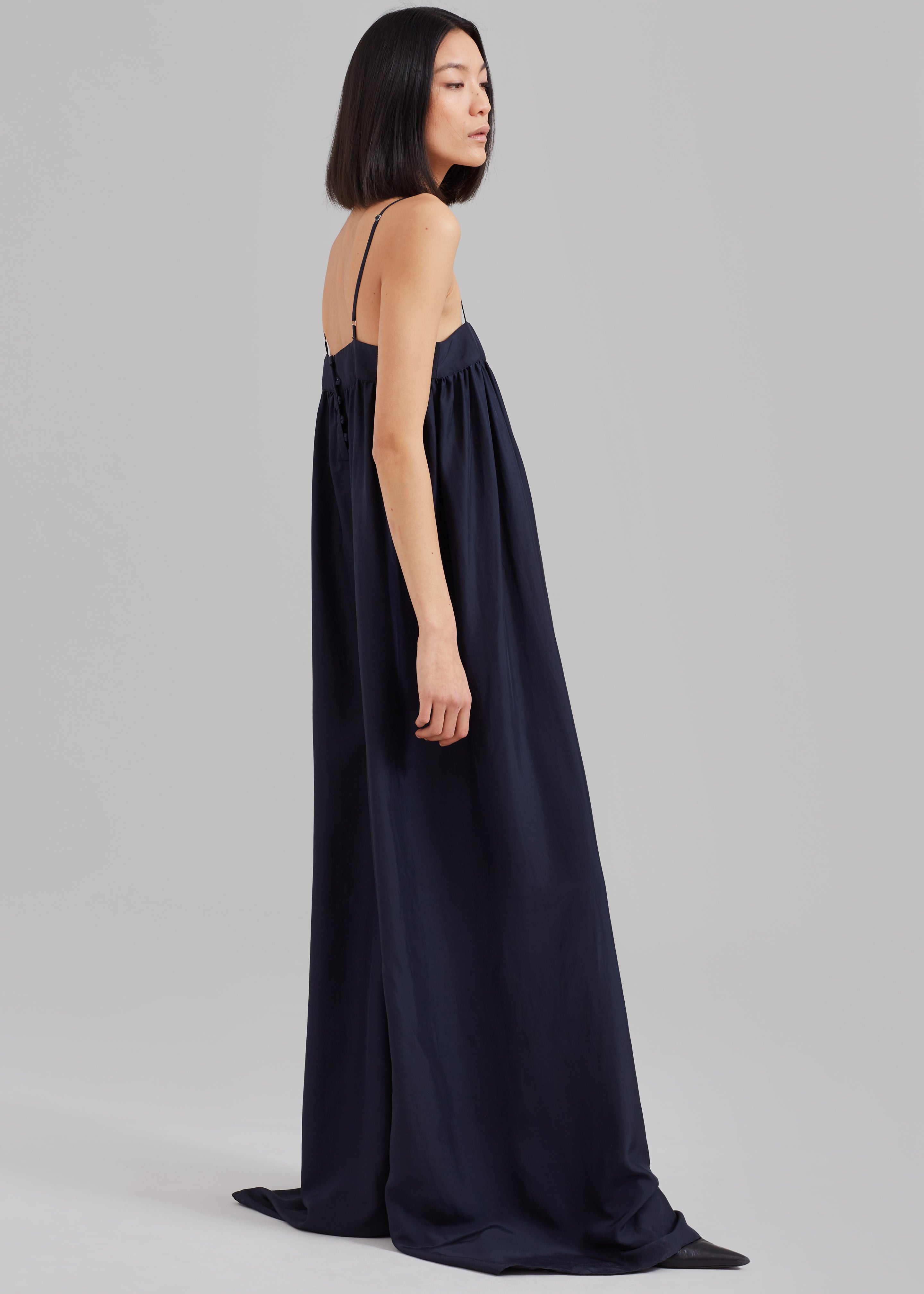 Maude Gathered Silk Jumpsuit - Navy