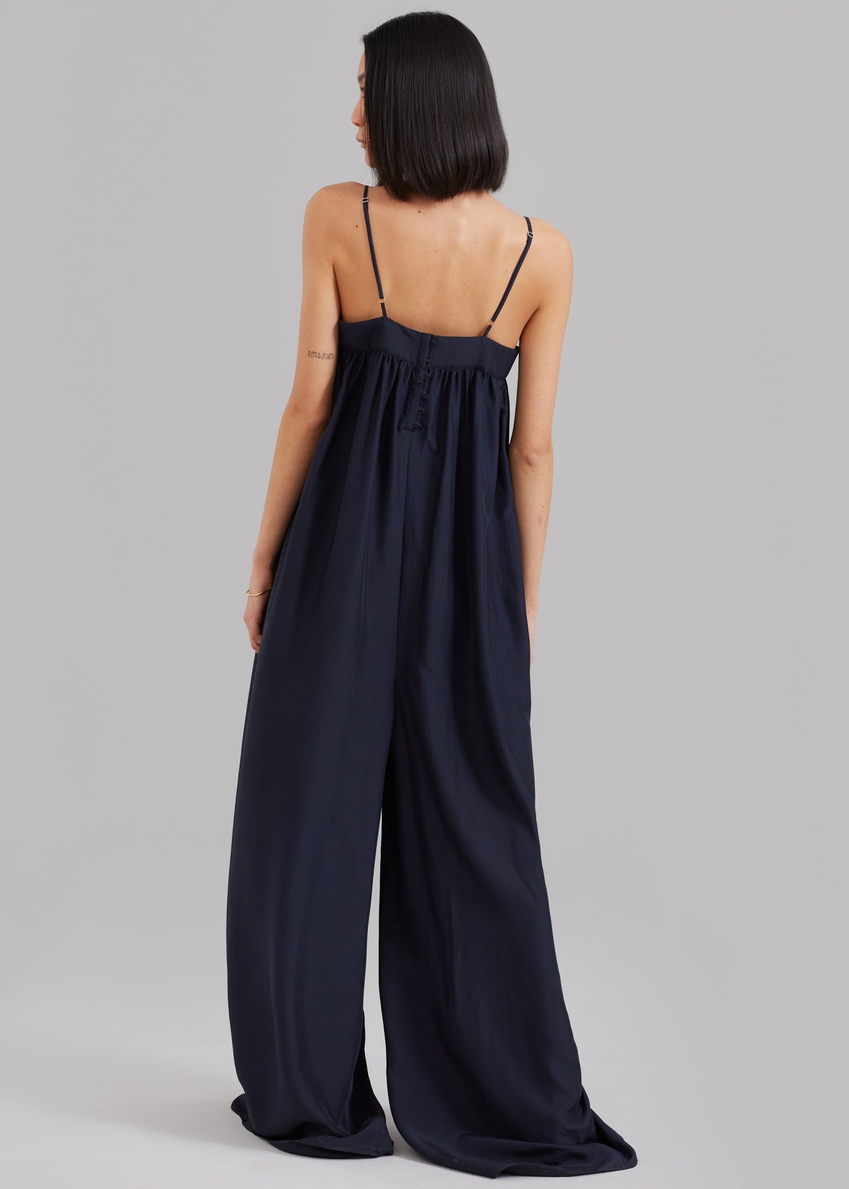 Maude Gathered Silk Jumpsuit - Navy - 6
