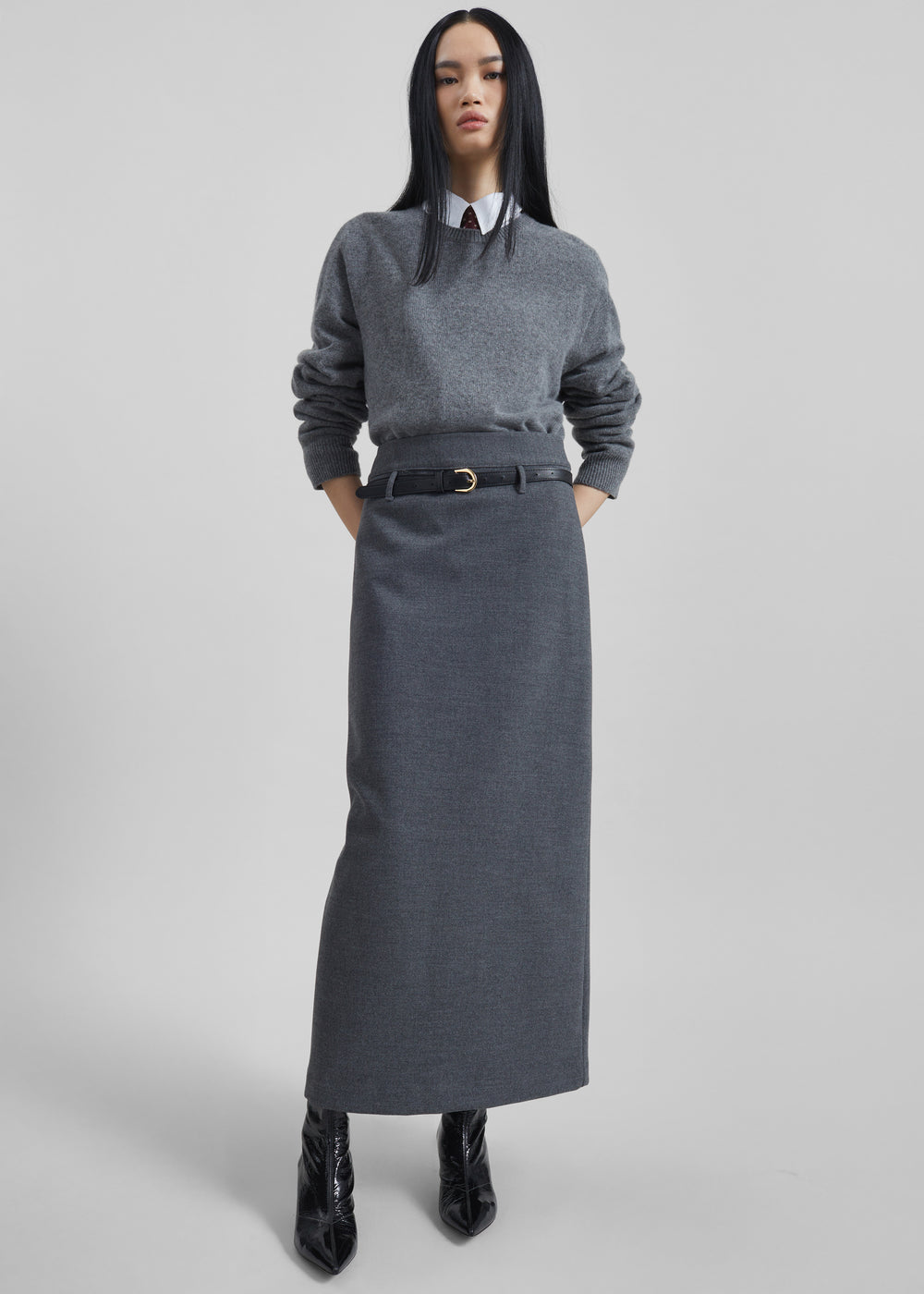 Mauvilly Belted Pencil Skirt - Grey