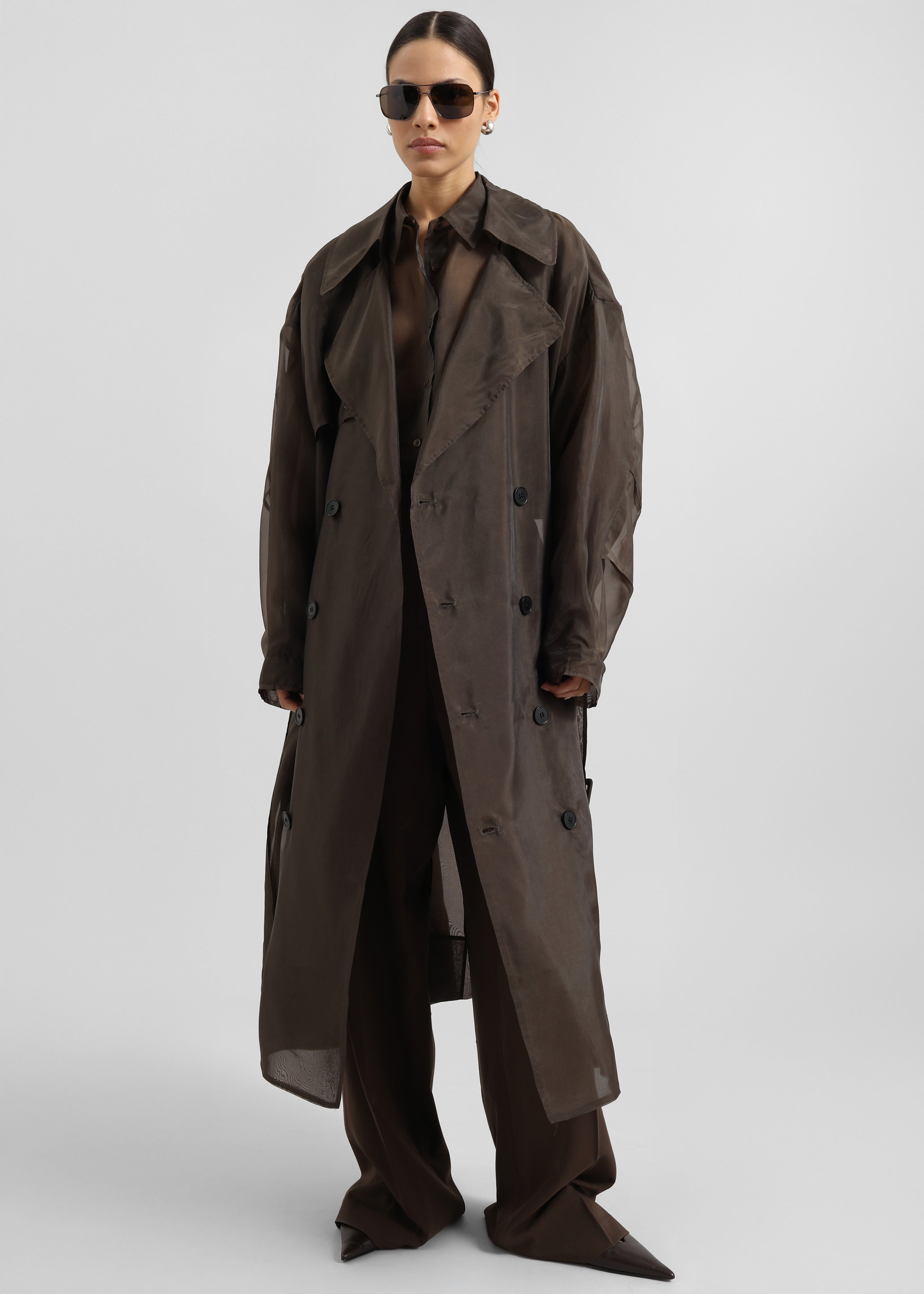 Mavis Oversized Sheer Trench - Brown – The Frankie Shop