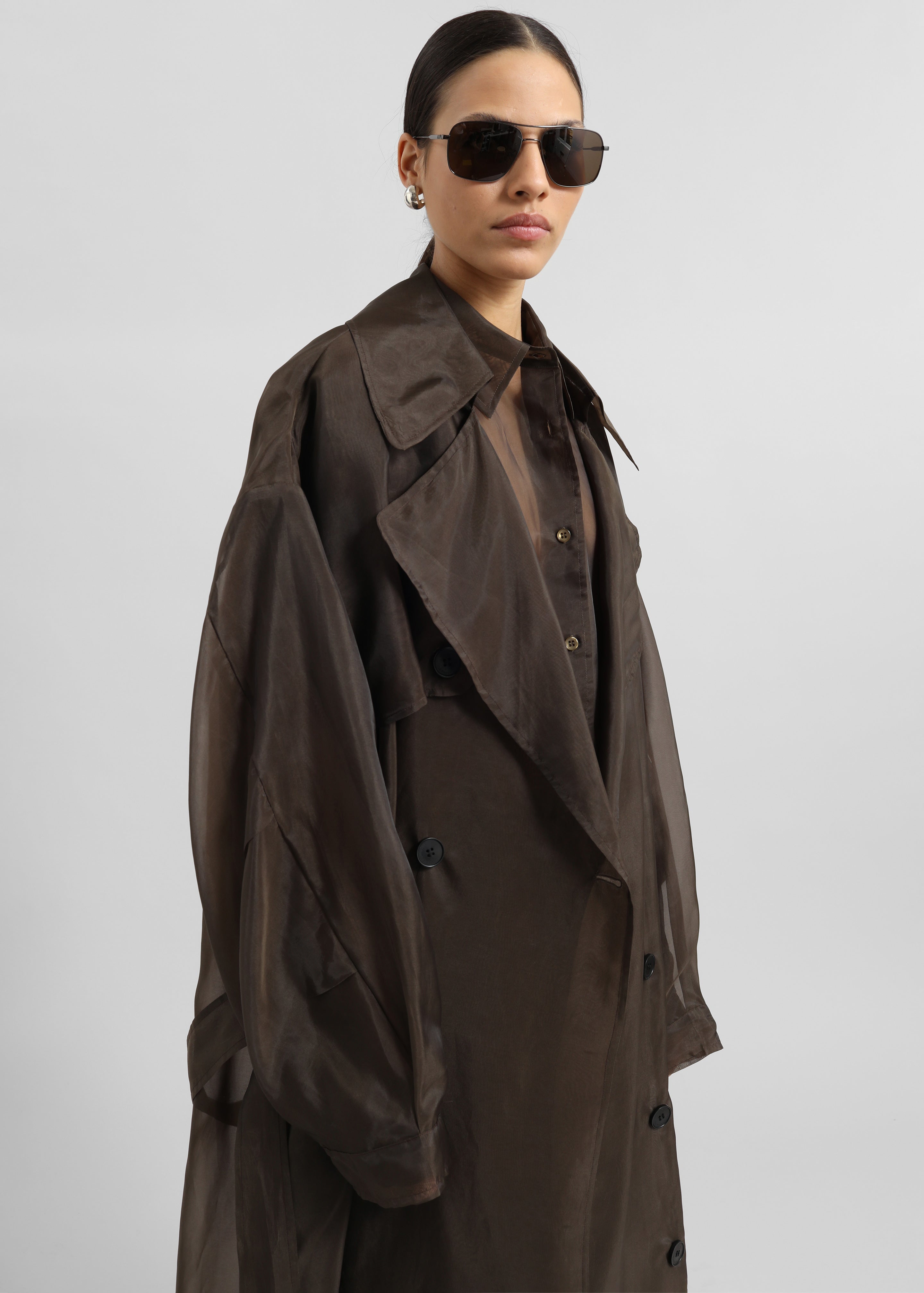 Mavis Oversized Sheer Trench - Brown – The Frankie Shop