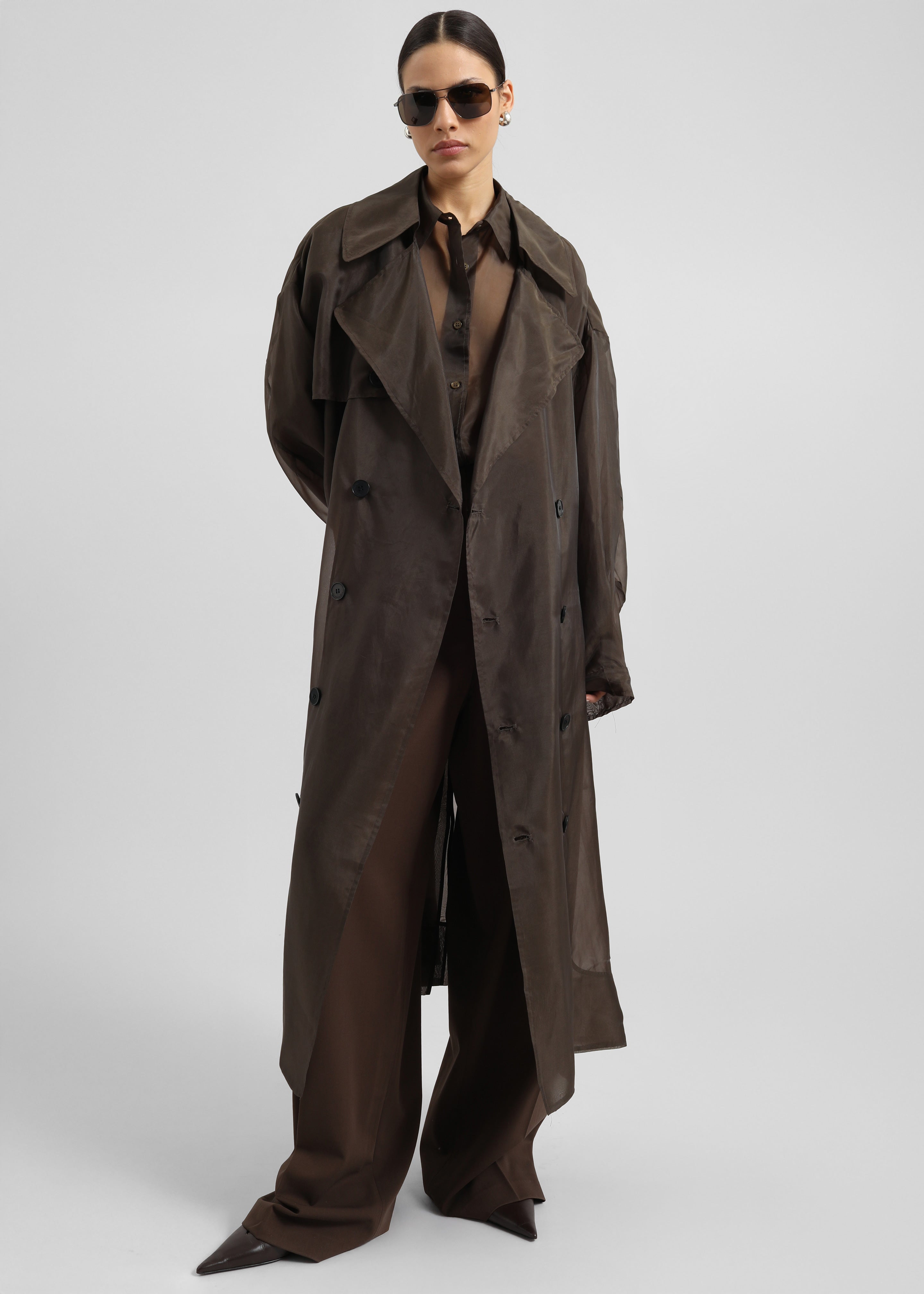 Mavis Oversized Sheer Trench - Brown – The Frankie Shop
