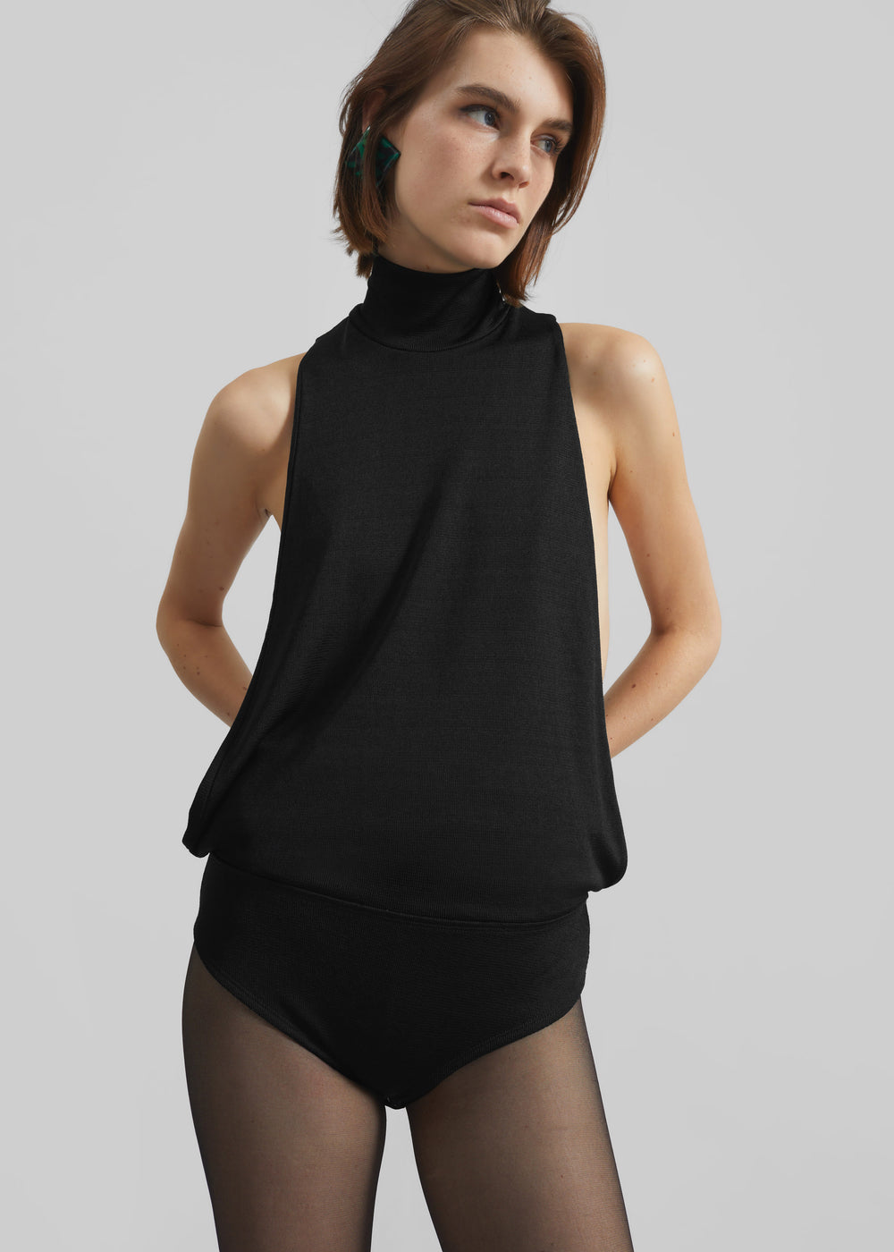 Maxen Mock Neck Bodysuit - Black - 1