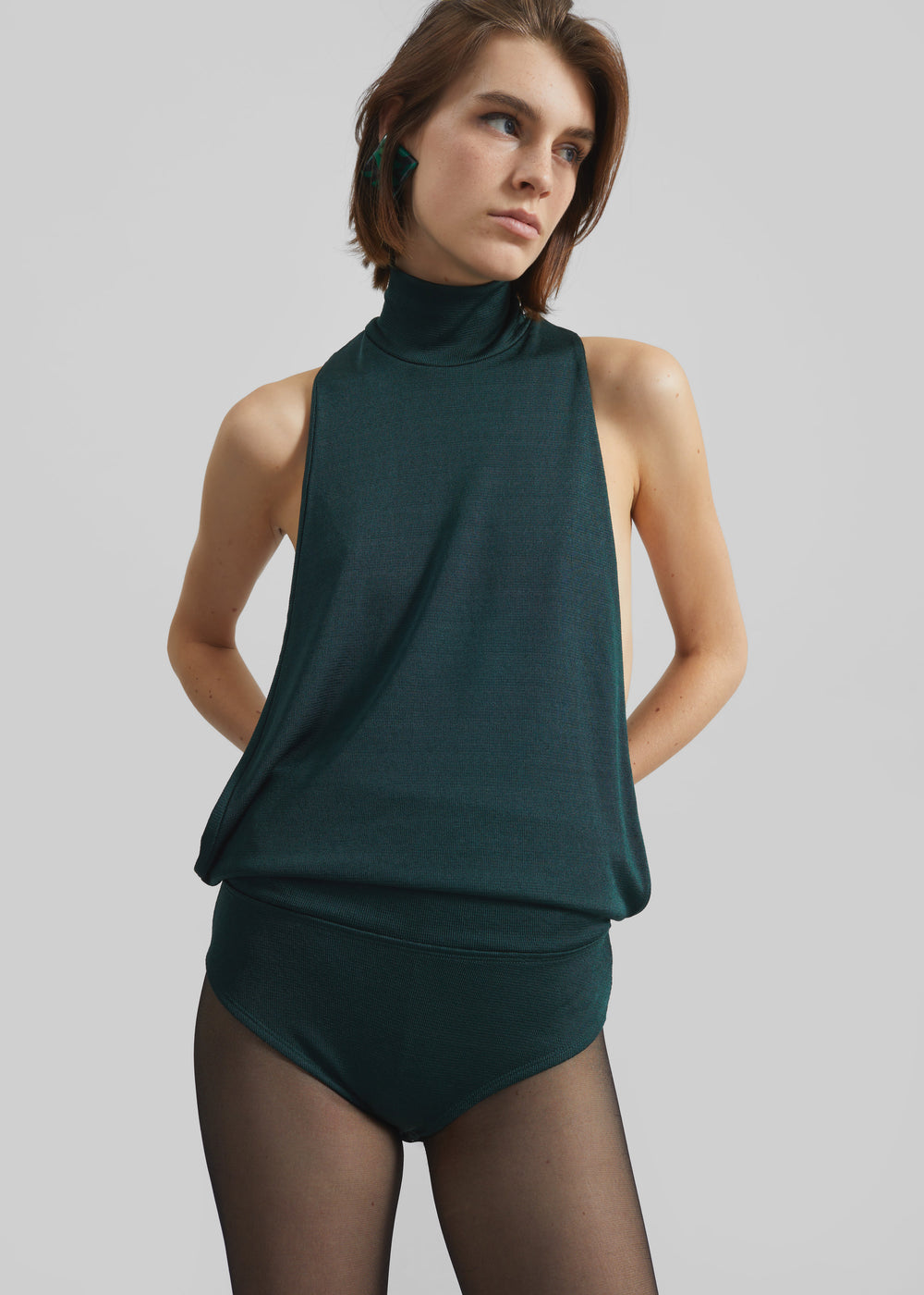 Maxen Mock Neck Bodysuit - Deep Green - 1