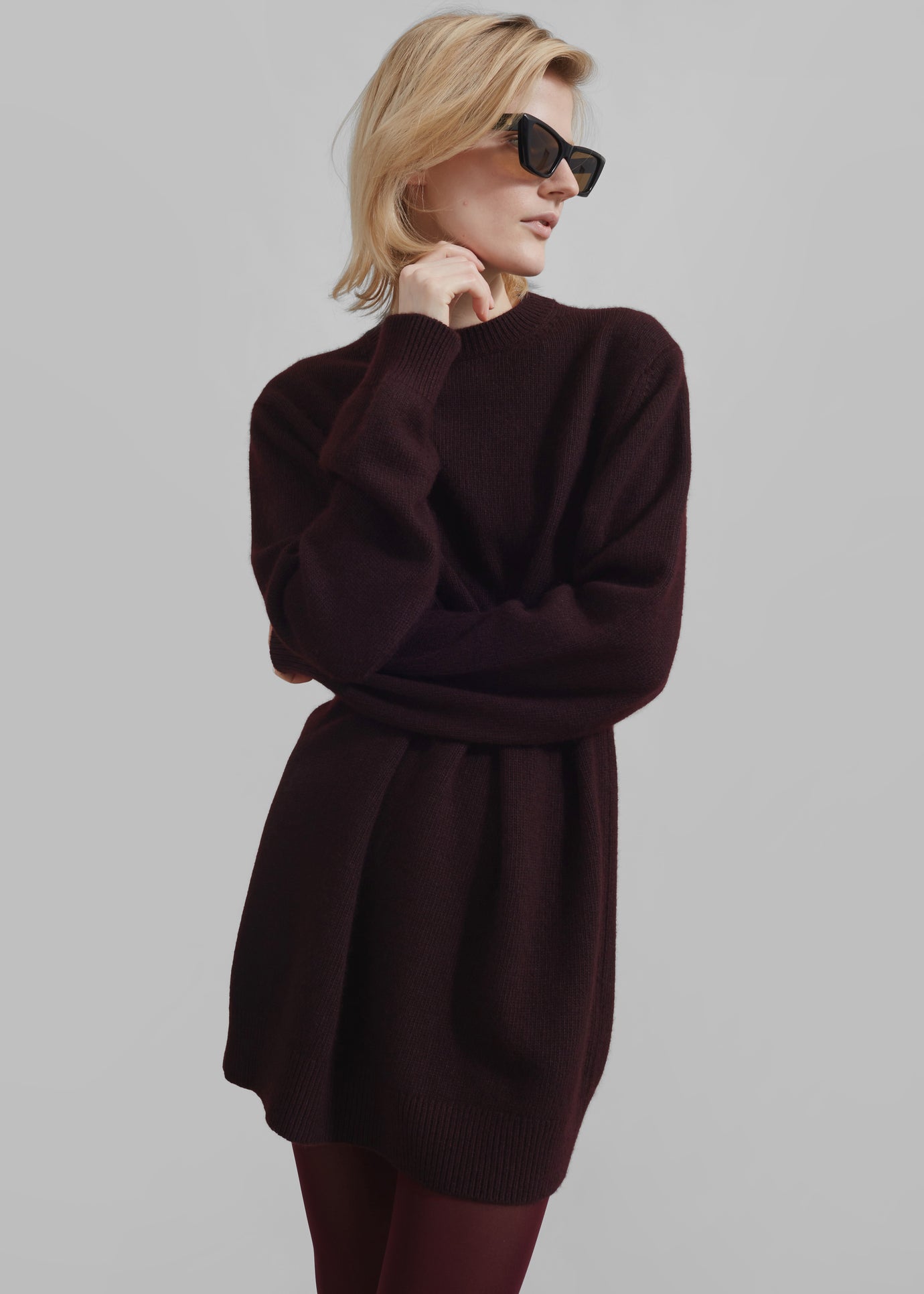 Maxime Knit Sweater Dress - Dark Plum - 1