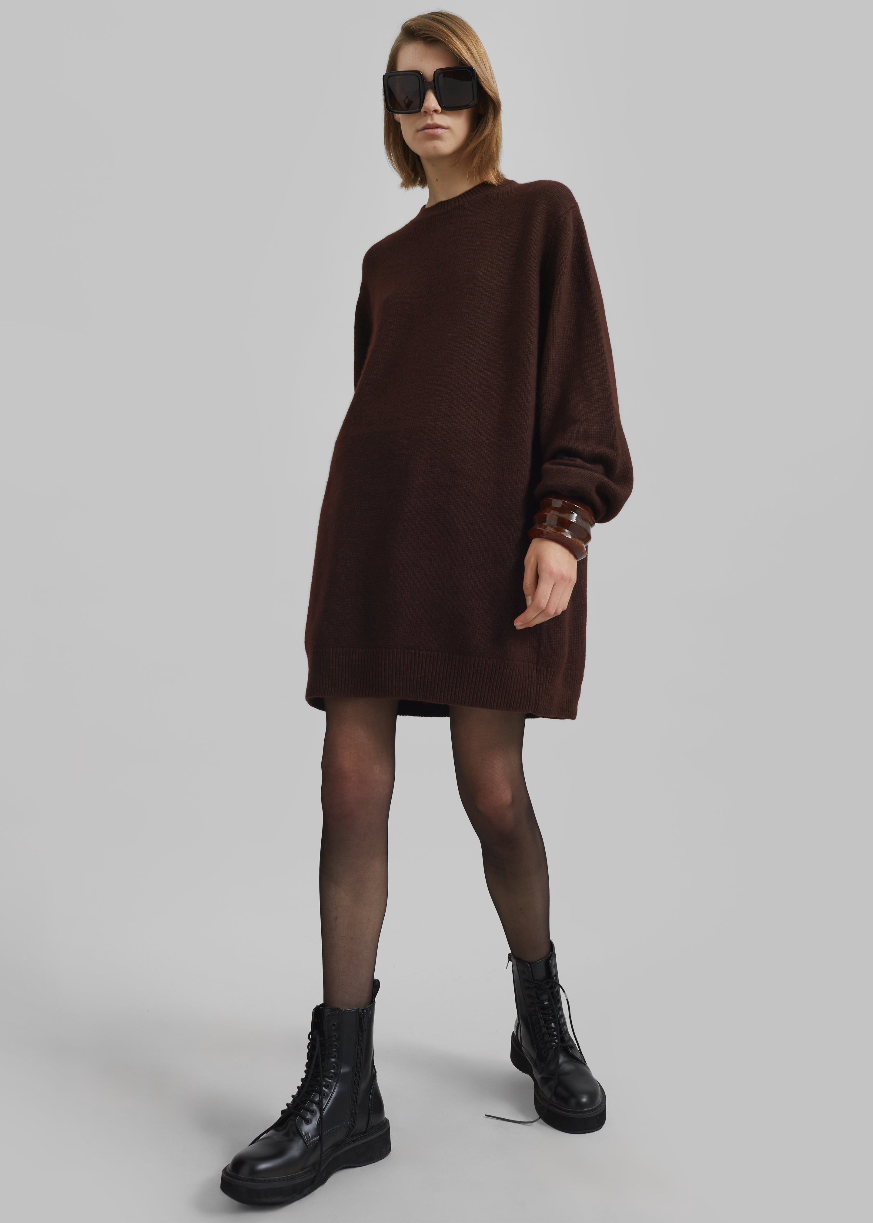 Maxime Knit Sweater Dress - Brown - 1