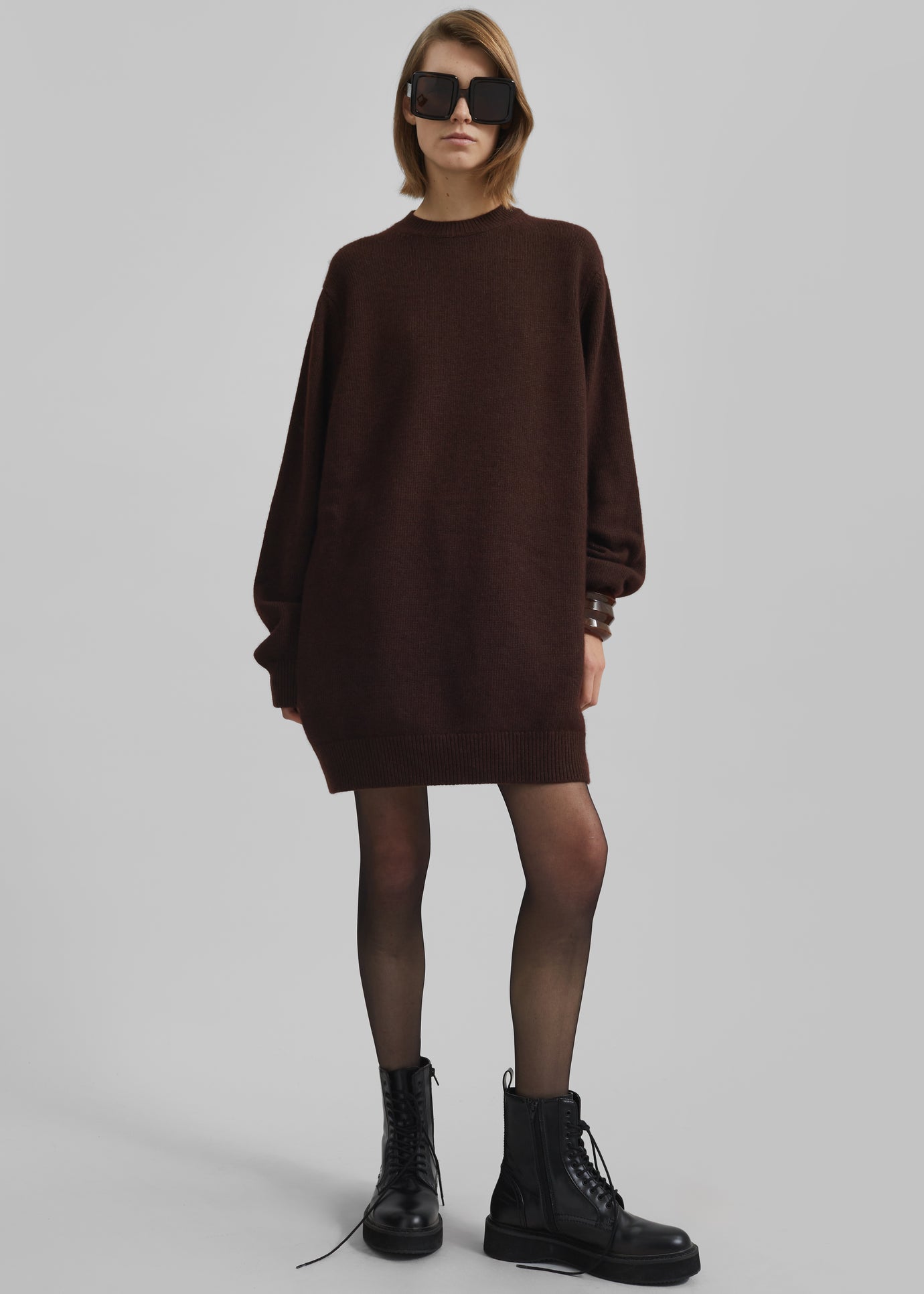 Maxime Knit Sweater Dress - Brown - 1