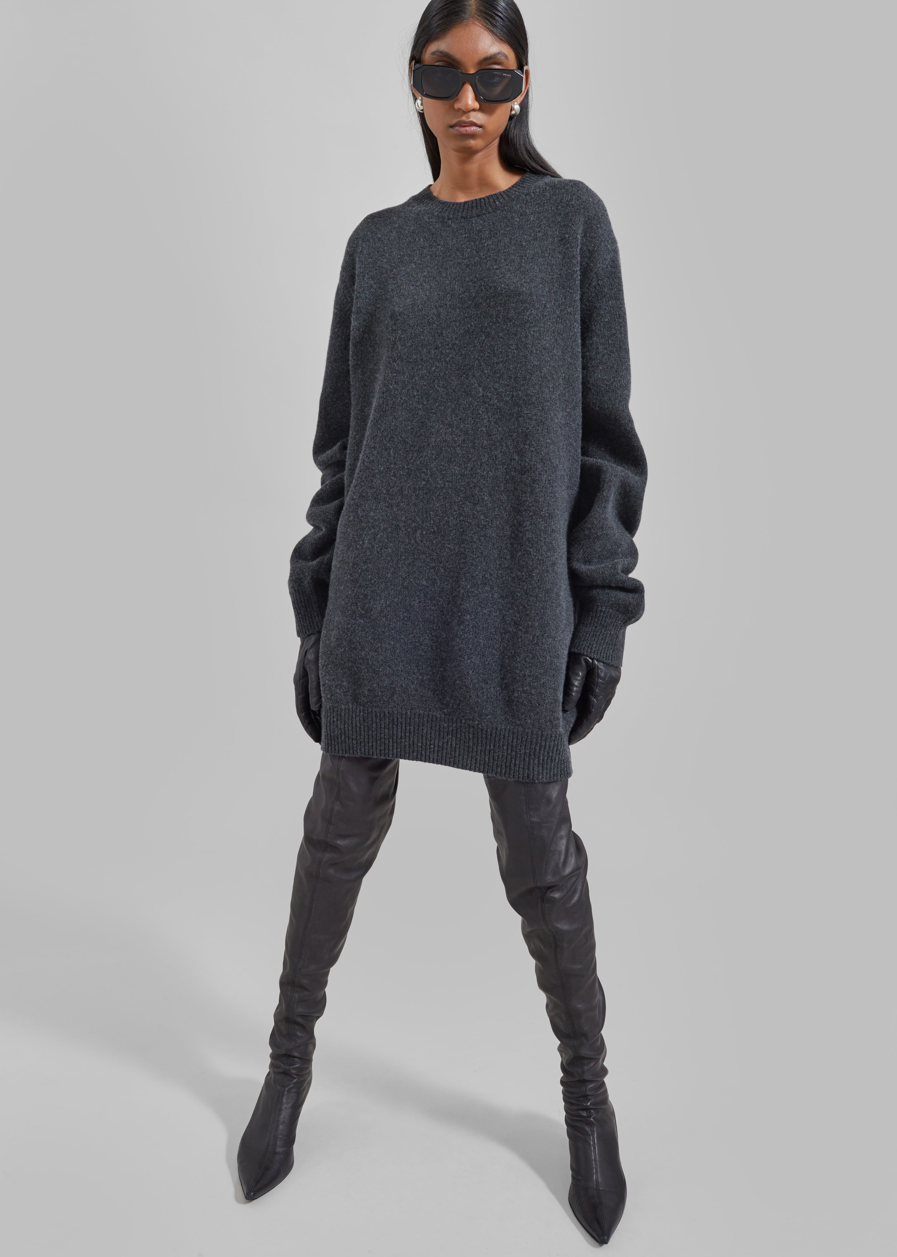 Maxime Knit Sweater Dress - Dark Grey Melange - 2