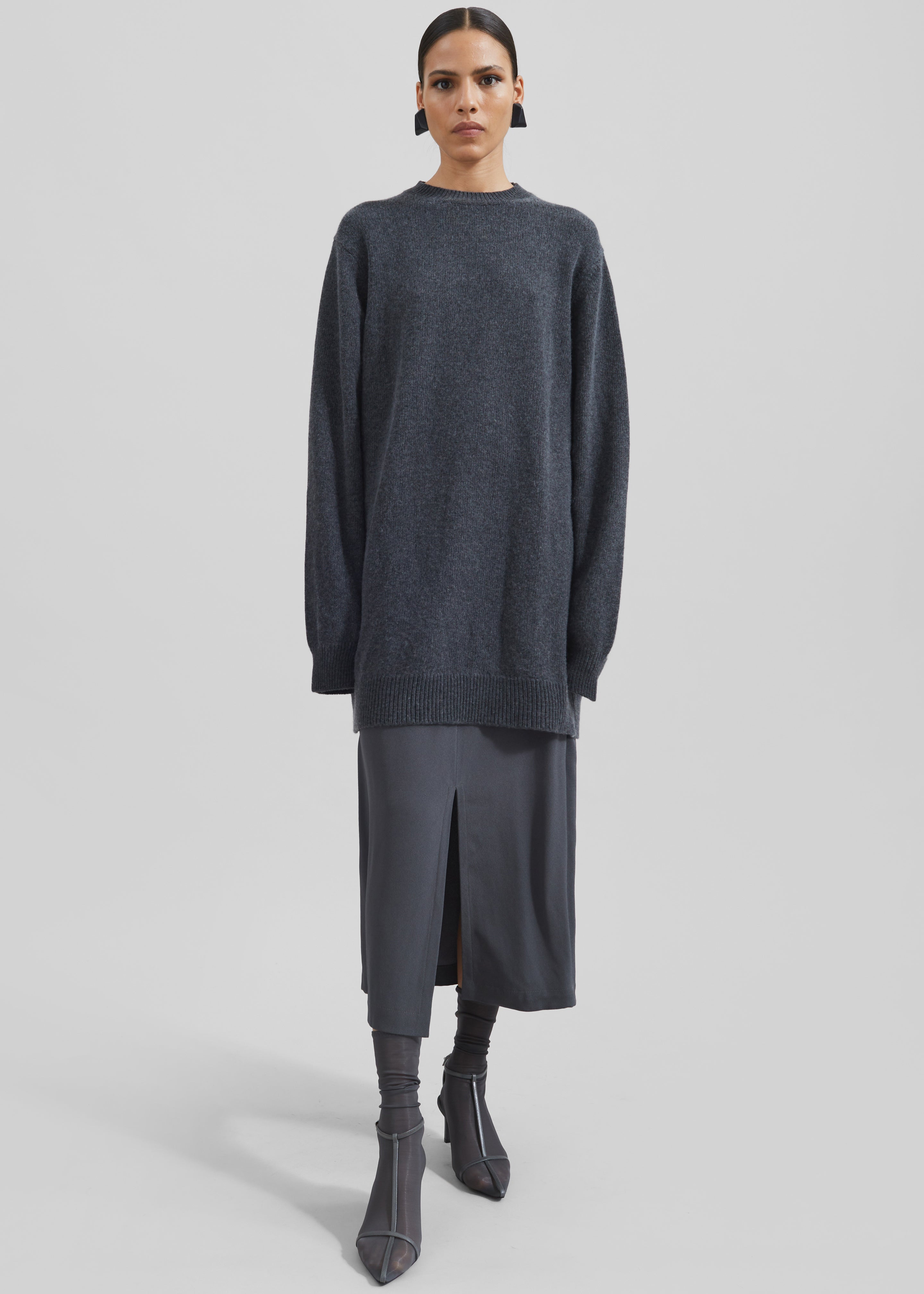 Maxime Knit Sweater Dress - Dark Grey Melange - 1