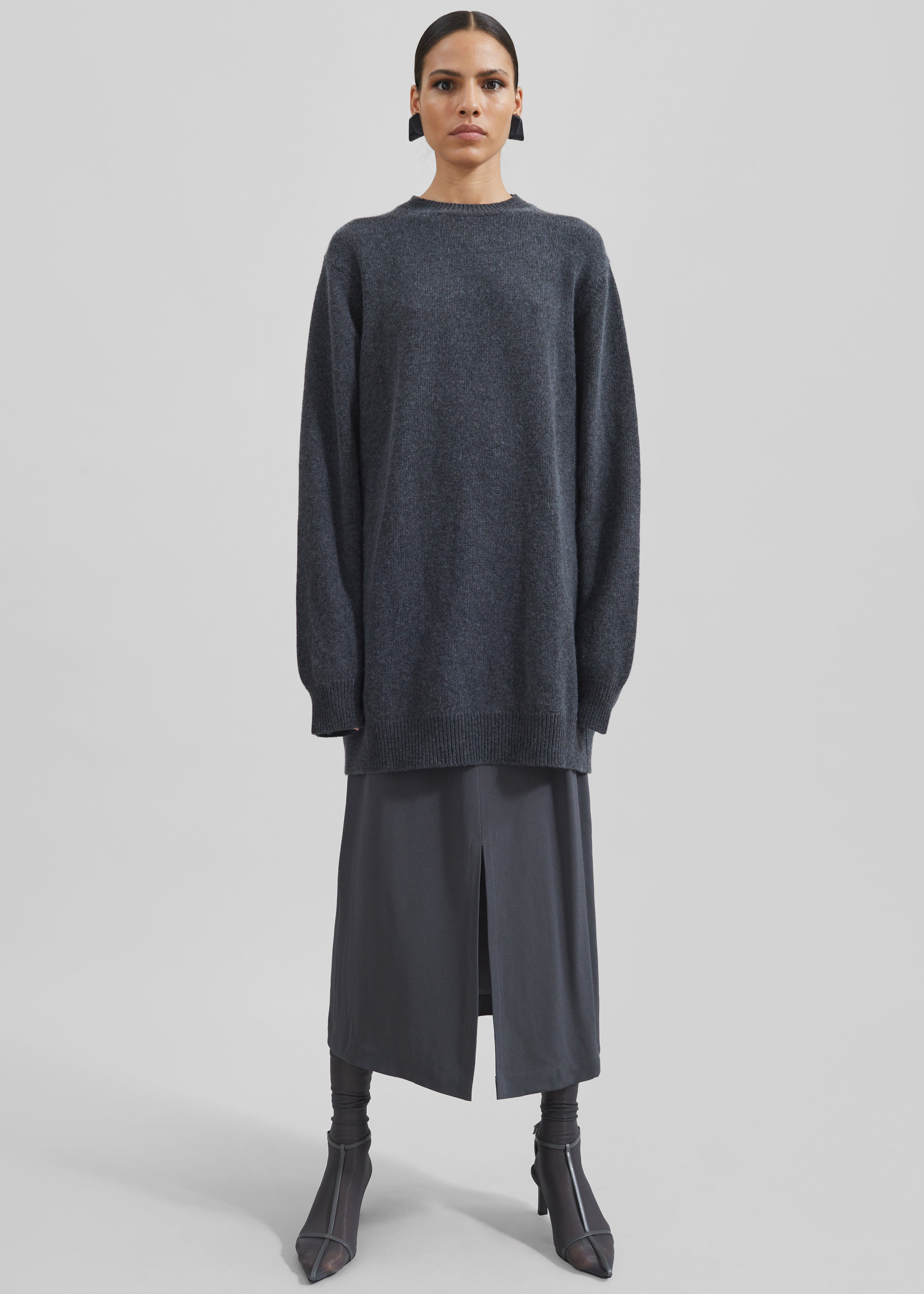 Maxime Knit Sweater Dress - Dark Grey Melange The Frankie Shop Maxime Knit Sweater Dress - Dark Grey Melange The Frankie Shop