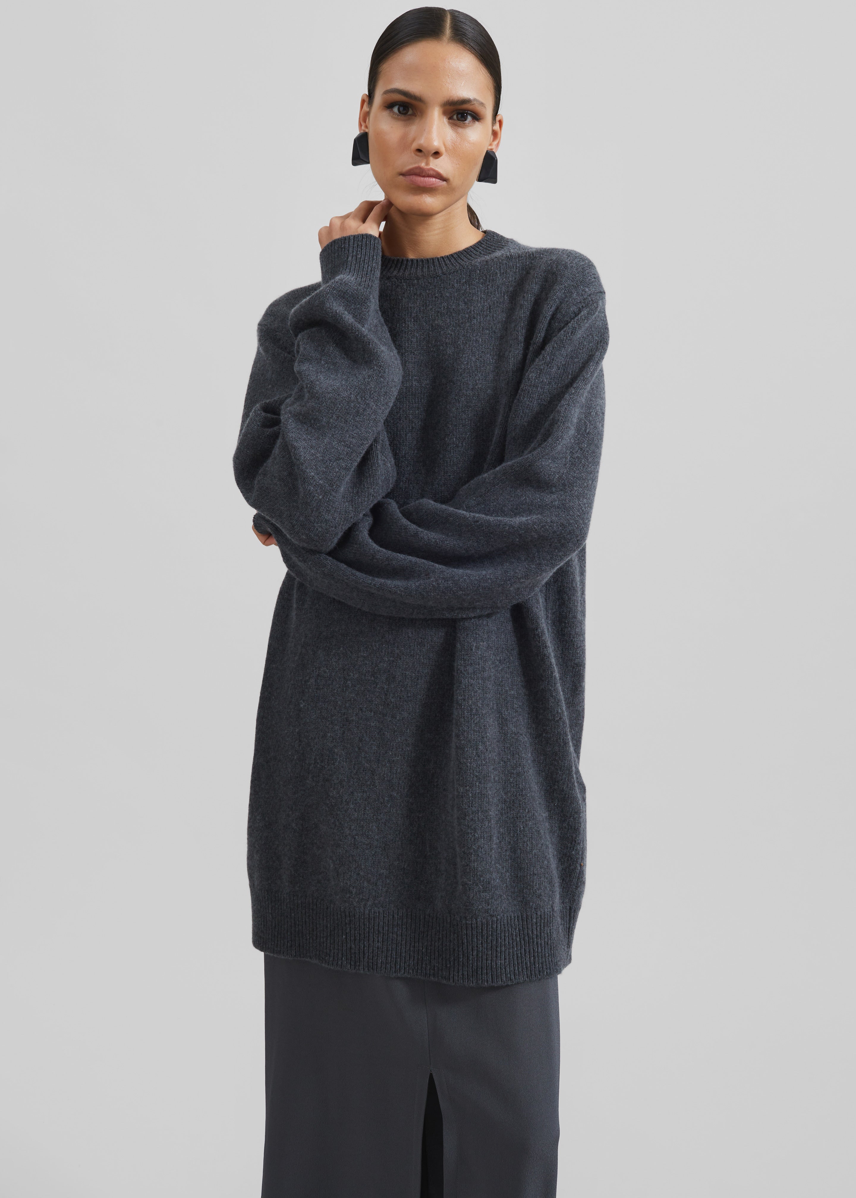 Maxime Knit Sweater Dress - Dark Grey Melange - 3